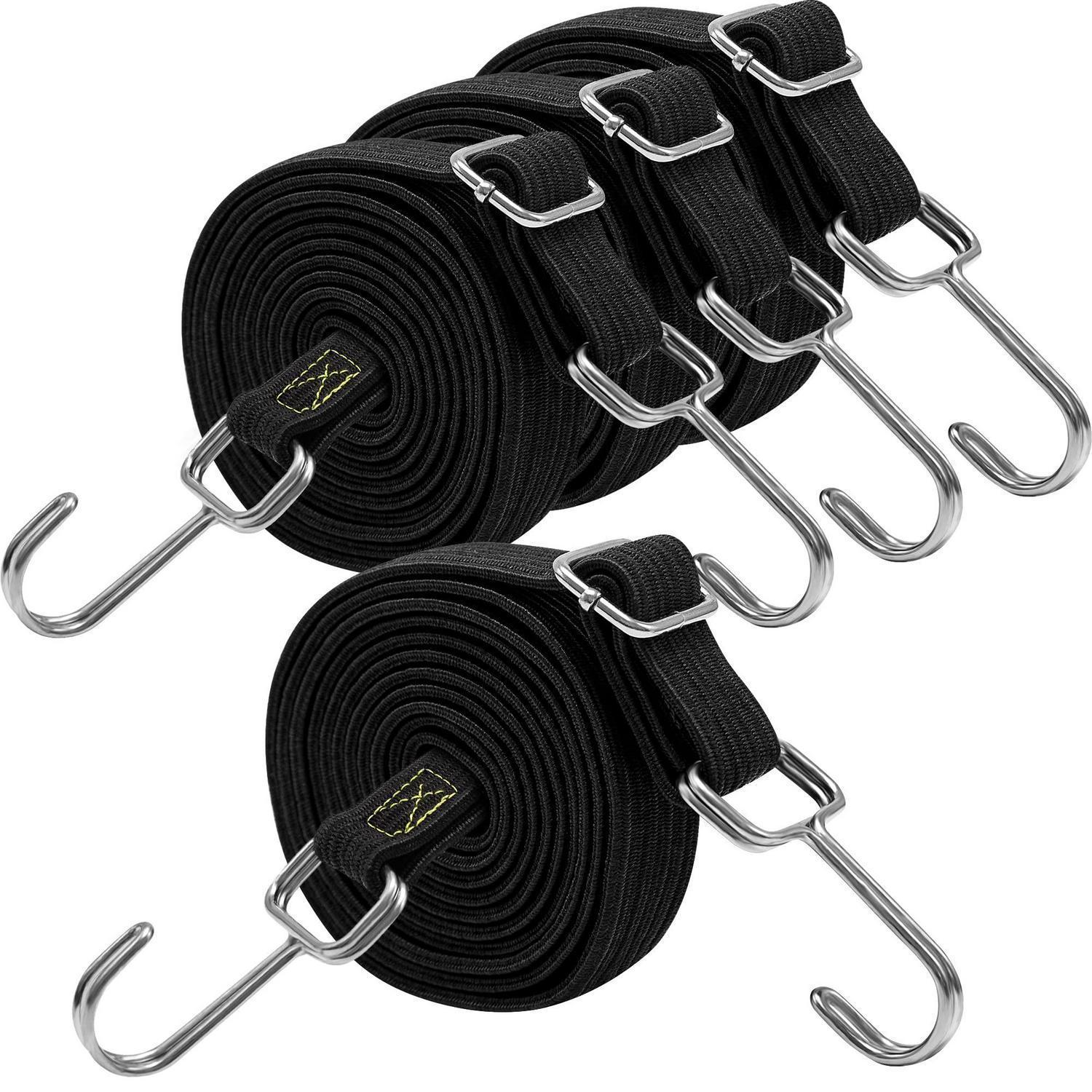 Spanngummi Mit Haken 4er Set, 200cm Flach Expander Gummiseil Schwarz, Extra Stark