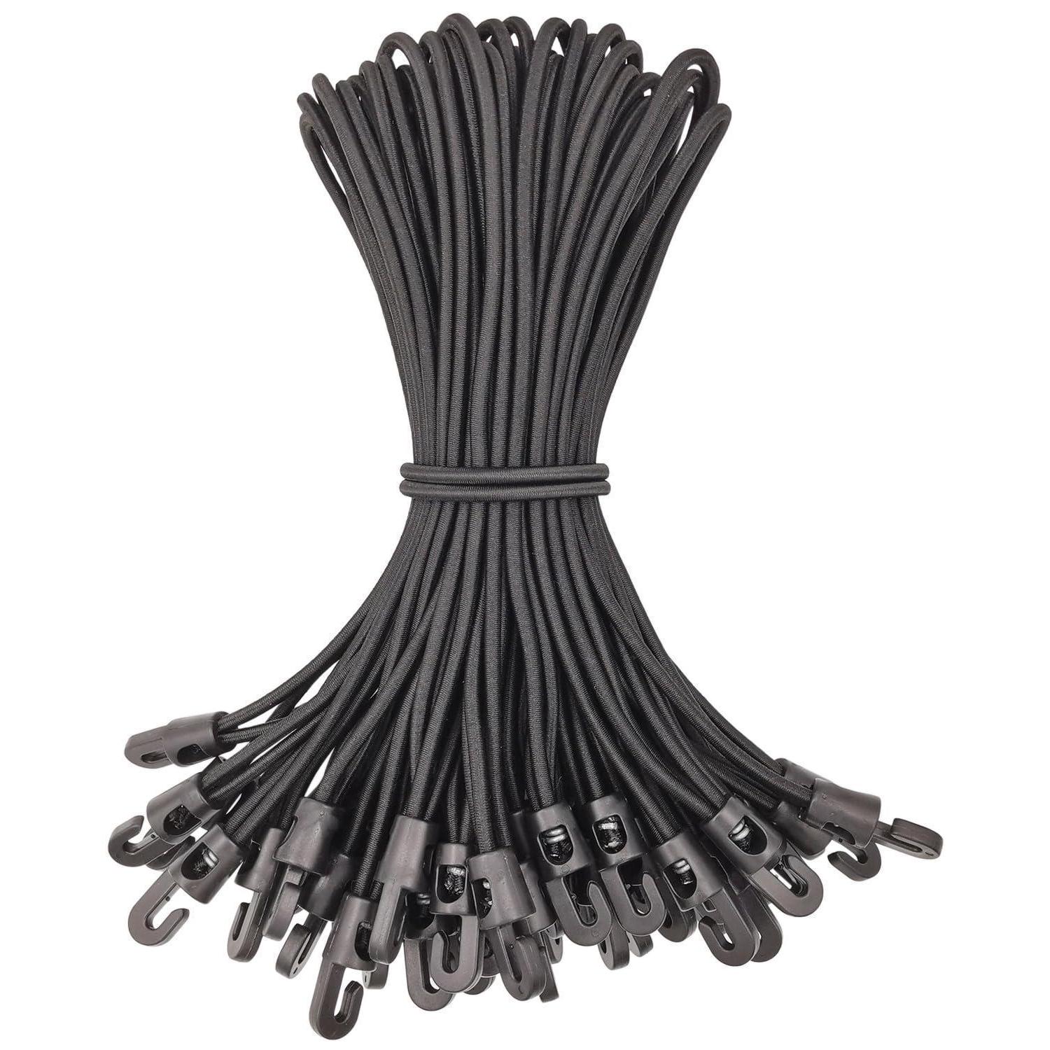 Spanngummis Mit Haken 50 Stück, 25 Cm, Schwarz, Dehnbar Bis 50 Cm