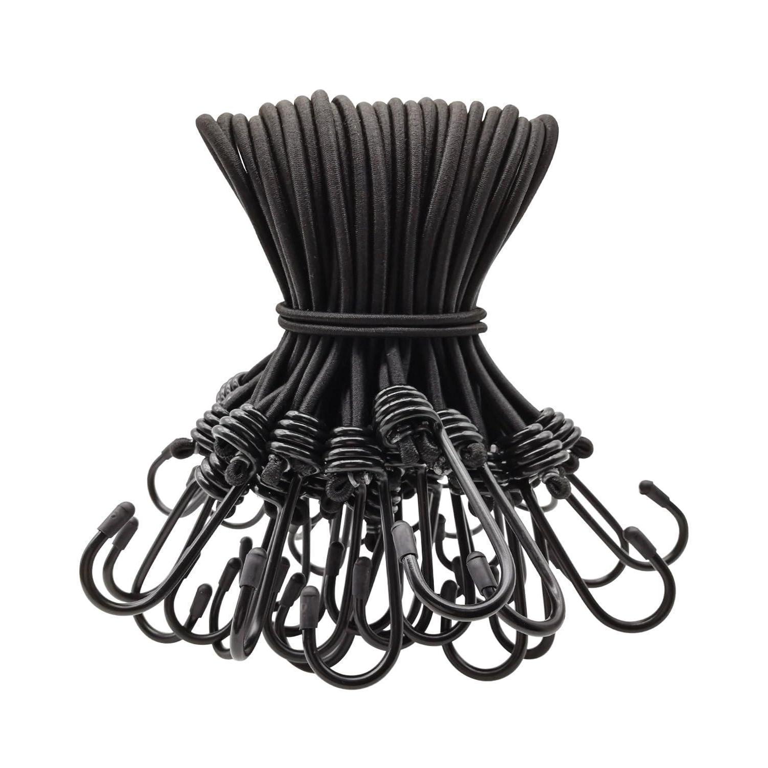 Spanngummis Mit Haken 50 Stück, 20cm, Schwarz, Dehnbar Bis 40cm