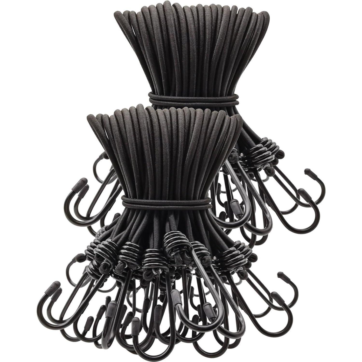 Spanngummis Mit Haken 100 Stück, 20cm, Dehnbar, Schwarz