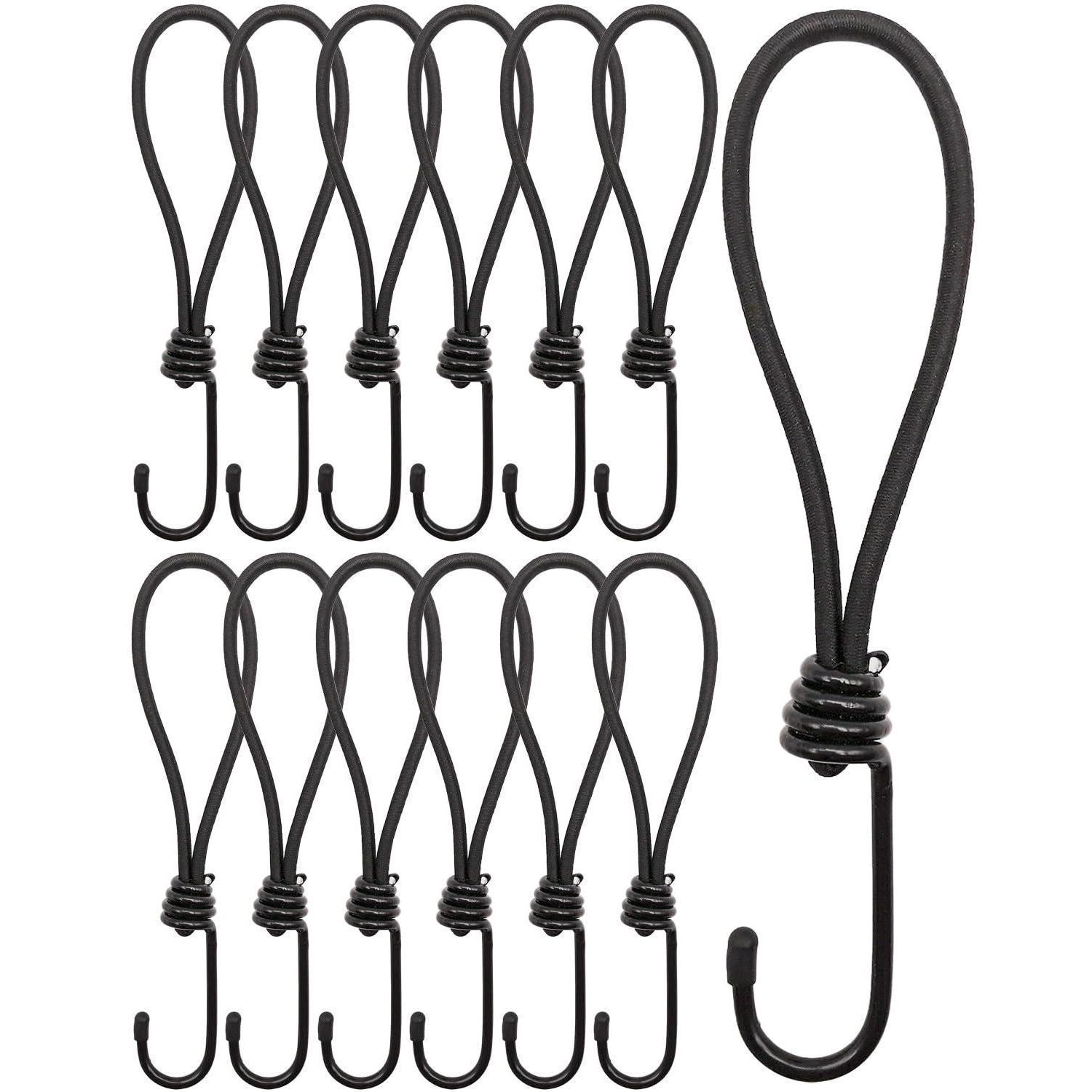 Spanngummis Mit Haken 20cm, 12 Stück, Schwarz