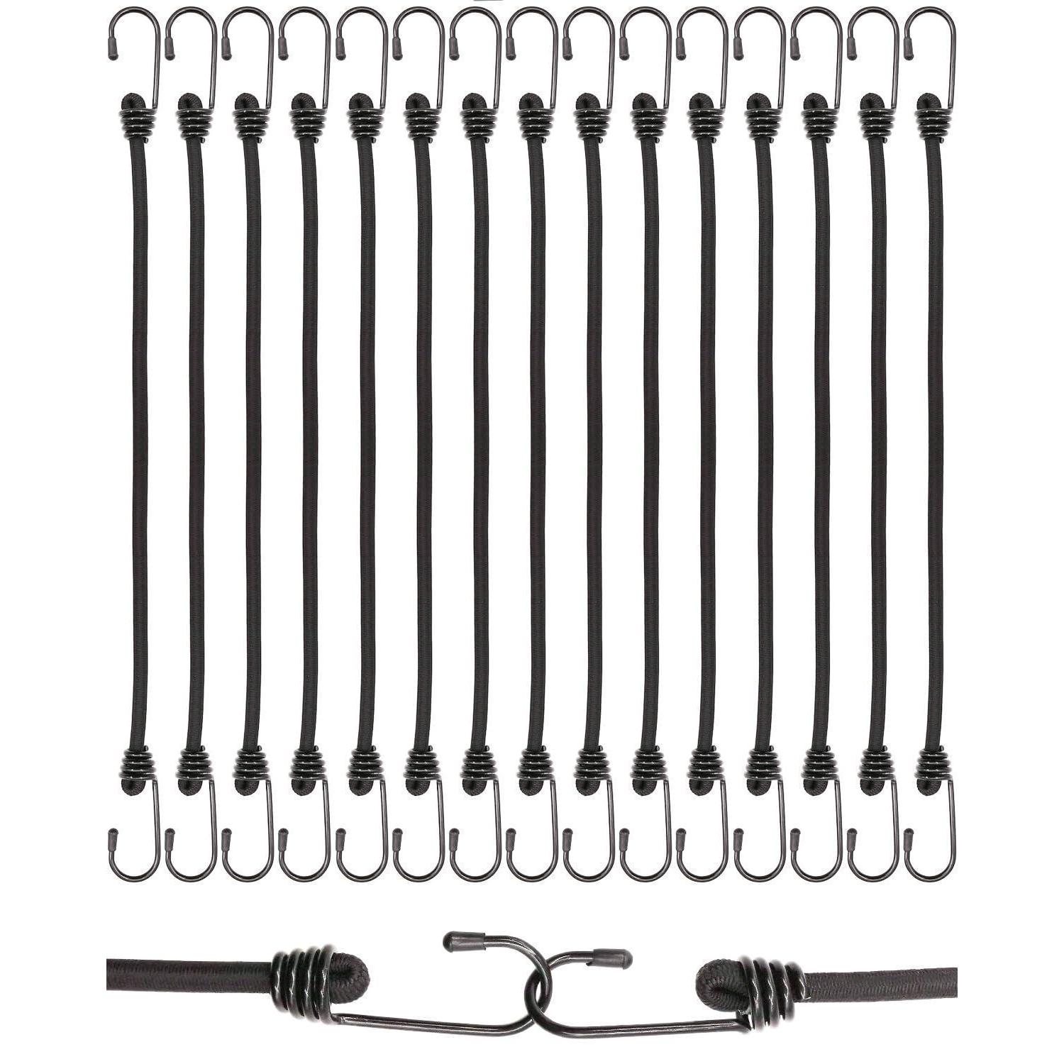 Spanngummis Mit Haken 40cm, 15 Stück, Schwarz, Für Planen & Camping