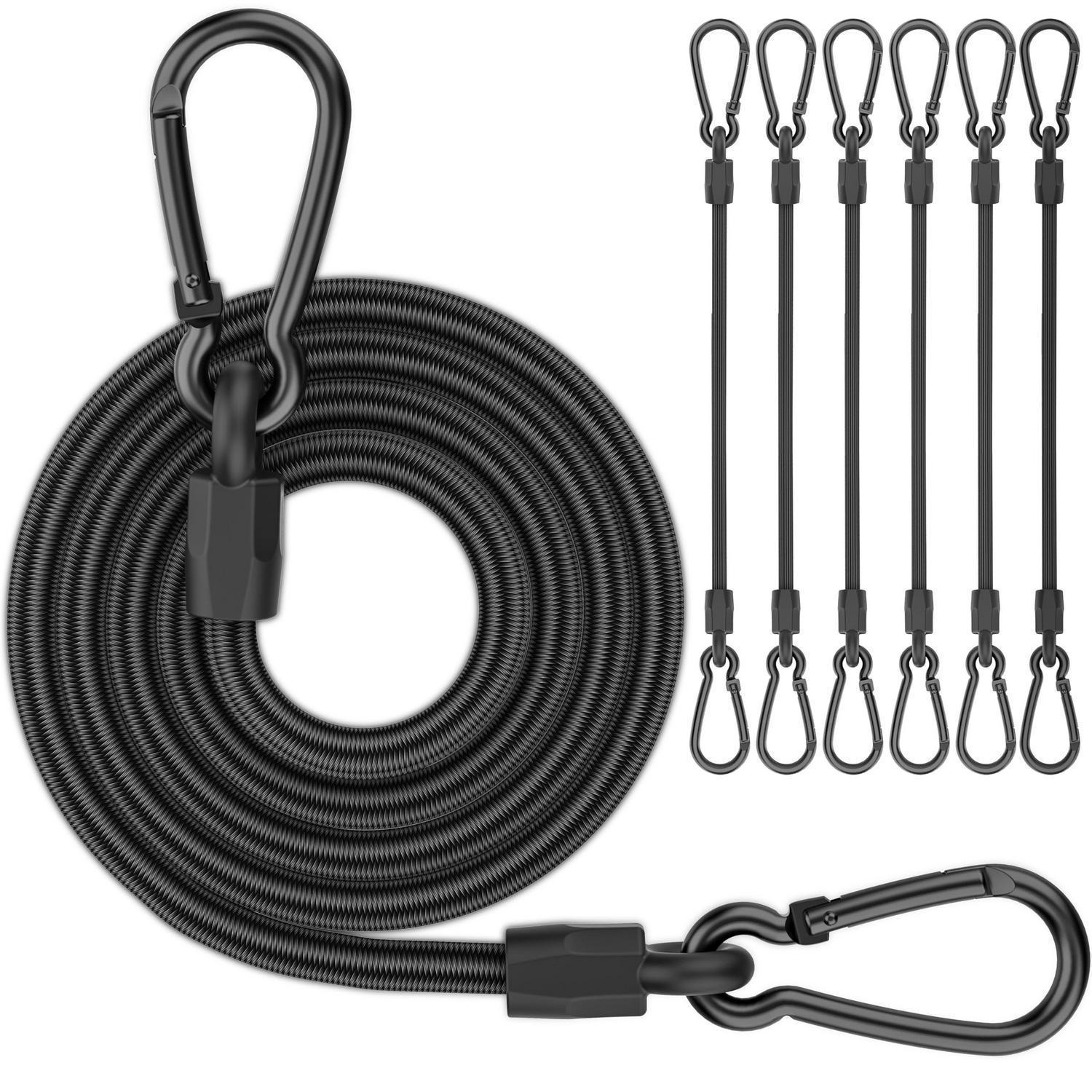 Spanngummi Mit Karabiner 120cm, 6 Stück, Schwarz, Stark & Elastisch