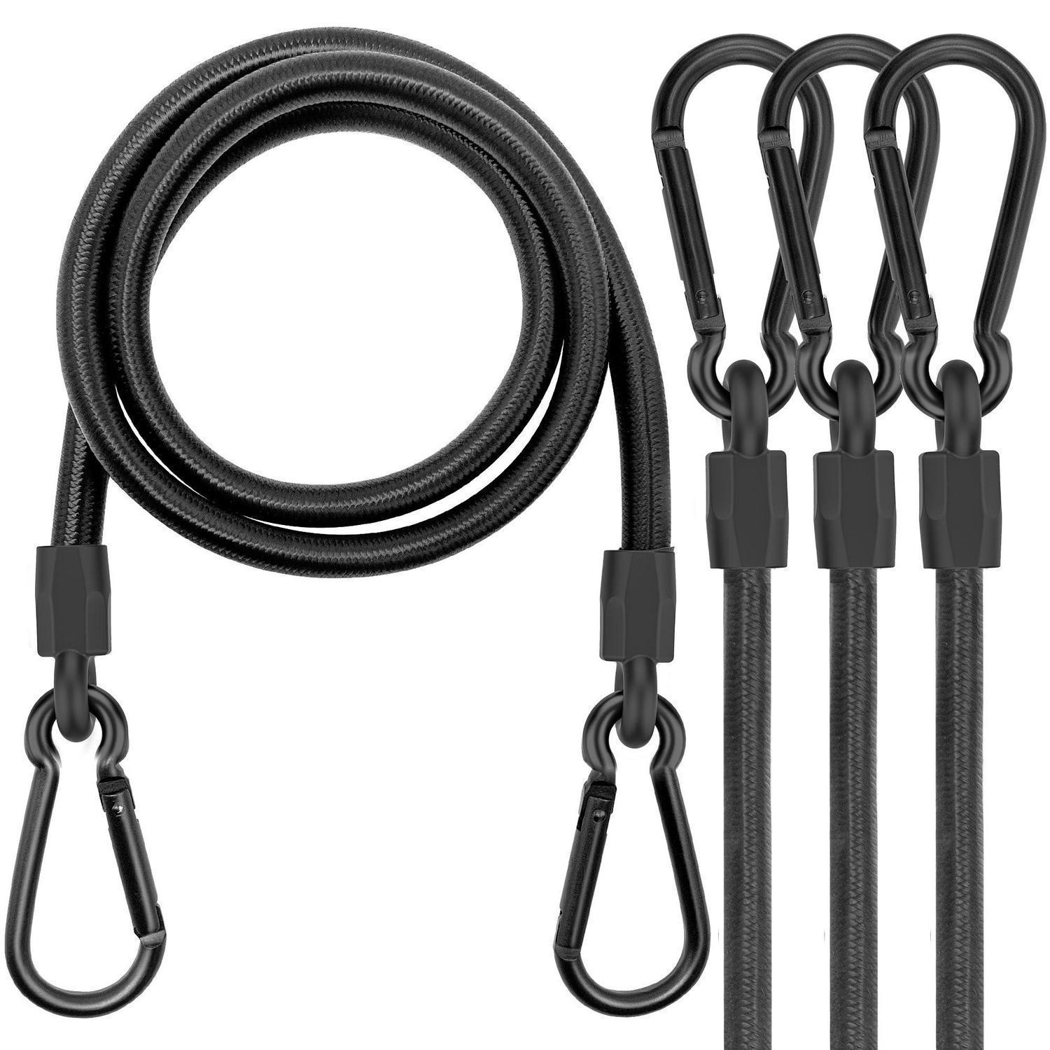 Spanngummi Mit Karabiner 4er Set 100cm Schwarz Für Gepäck, Auto, Outdoor