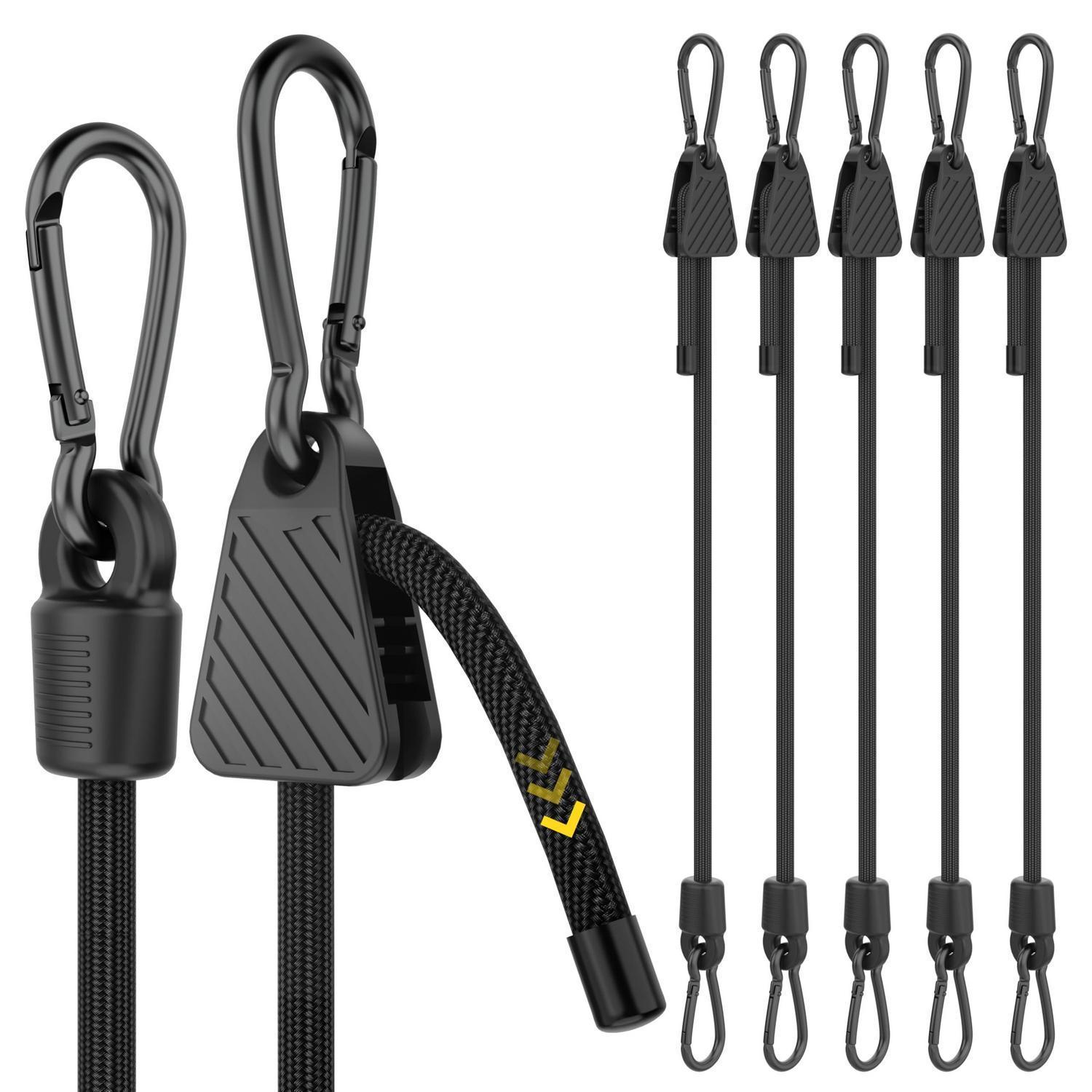 Spanngummi Mit Karabiner 6er Set, Verstellbar 200cm, Wetterfest, Schwarz