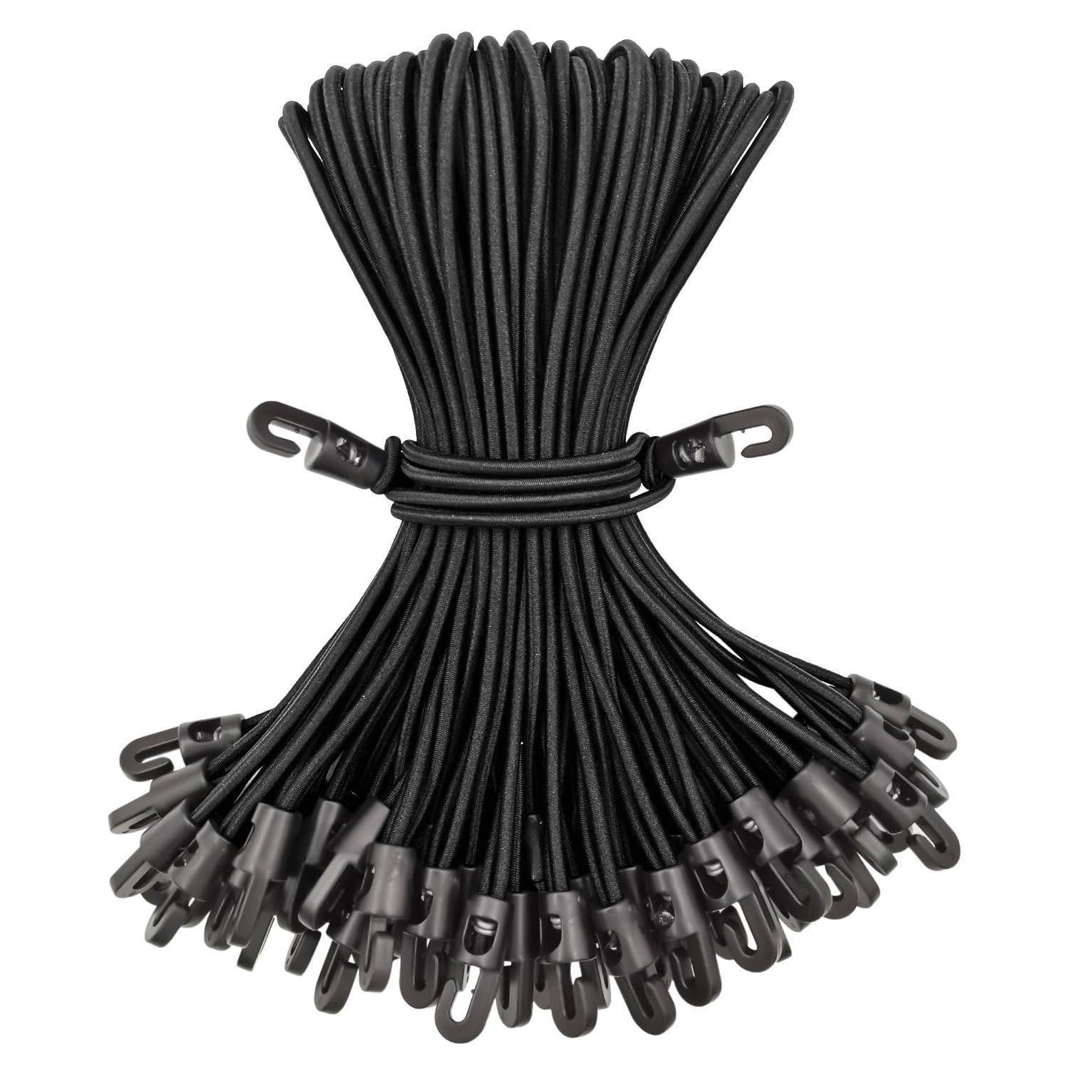 Spanngummis Mit Haken 25cm, 50 Stück, Schwarz, Für Planen & Camping