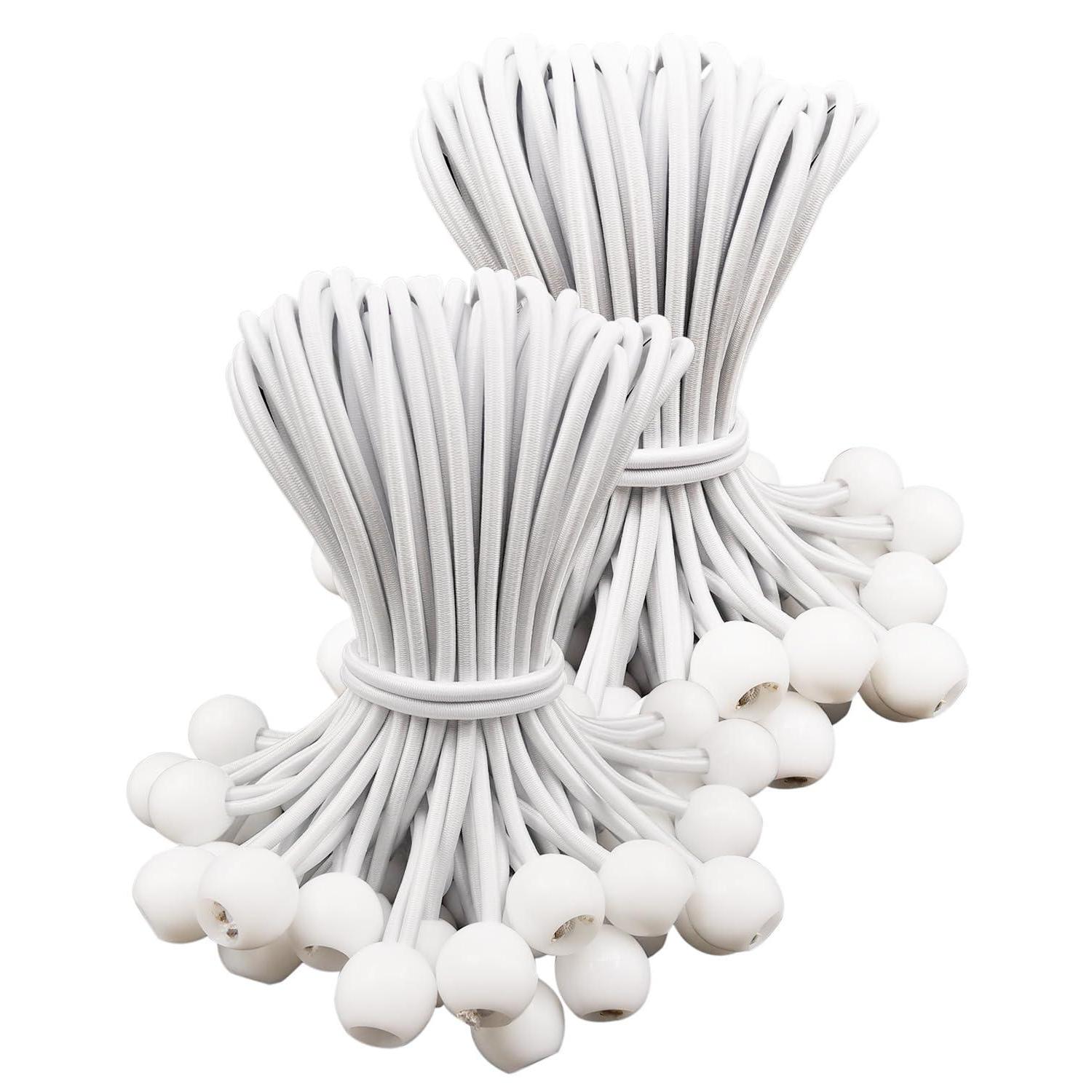 100x Spanngummis Mit Kugel 15cm Weiß - Planenspanner Für Camping, Zelte, Garten