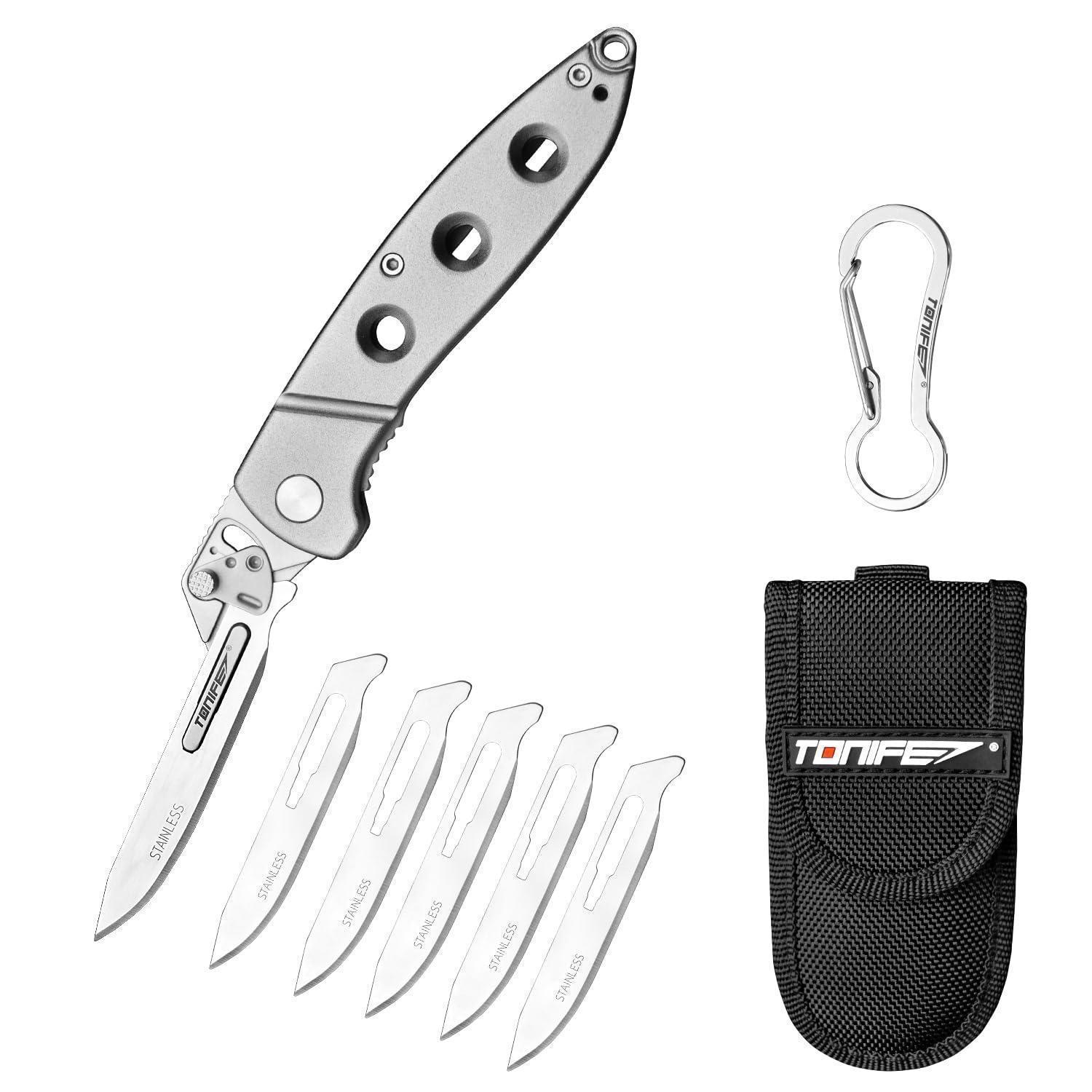 Klappmesser Mit 5 Wechselklingen, Aluminiumgriff, Edc Taschenmesser Für Outdoor