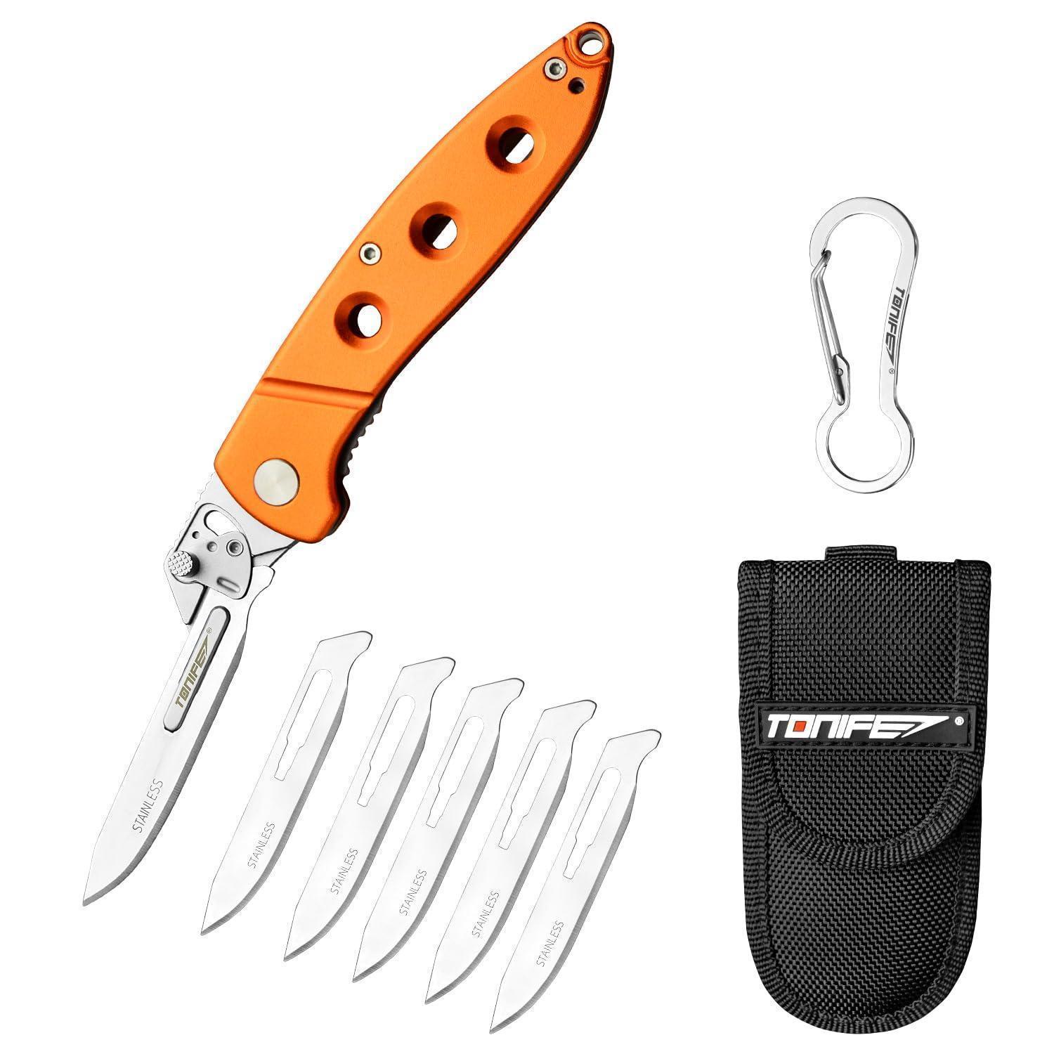Klappmesser Mit 5 Edelstahl-ersatzklingen, Orange, Aluminiumgriff