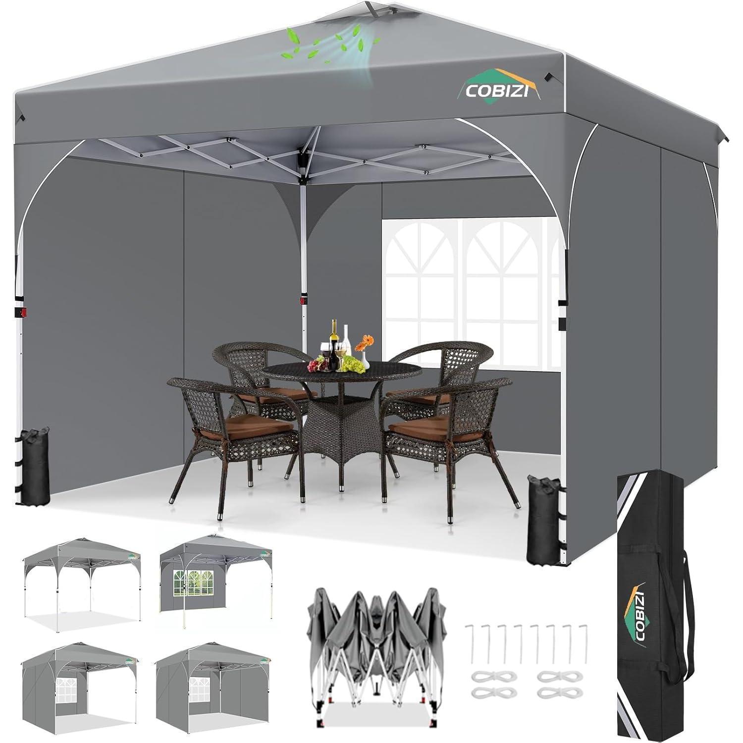 Faltpavillon 3x3m Grau Wasserdicht Uv-schutz 50+ Höhenverstellbar Mit Seitenwänden