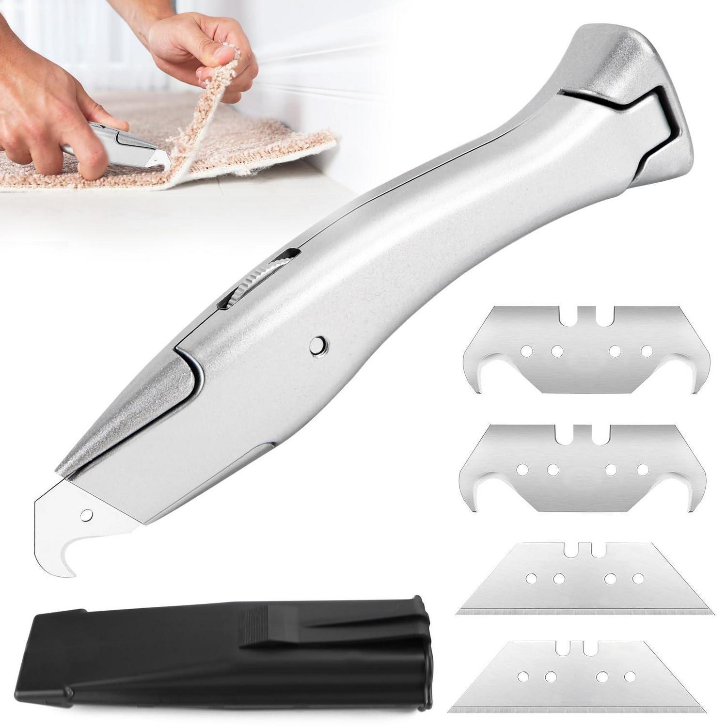 Teppichmesser Mit Hakenklinge, Trapezklinge, Aluminiumlegierung, Rutschfestem Griff