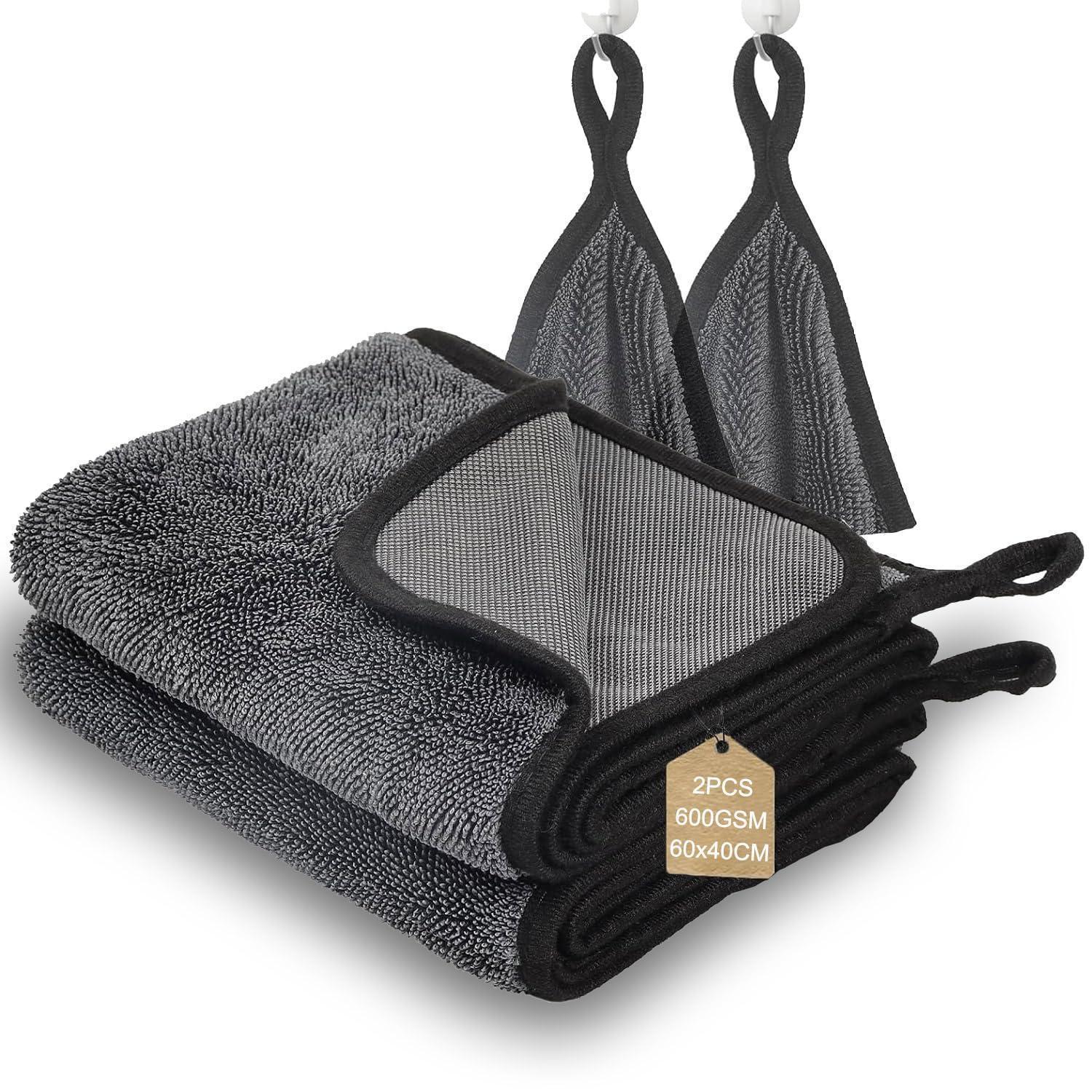 Mikrofasertücher 2er Pack, 60x40cm, Grau, Saugfähig, Streifenfrei