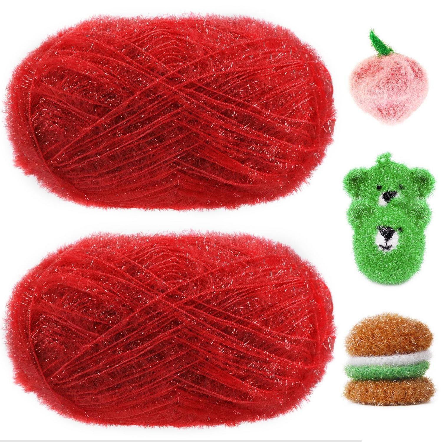 Glitzer Schwammgarn 2x100g Für Spültücher & Badeschwämme, Polyester, Rot
