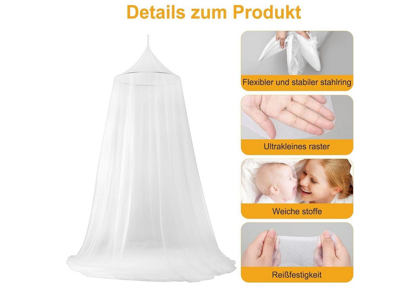 Moskitonetz Für Betten, Kuppel-design, Feinmaschig, Für Doppel- Und Einzelbetten Bild 5