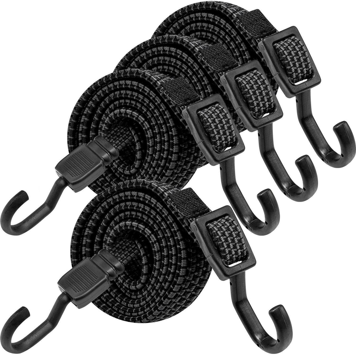 Spanngummi Mit Haken 4er Set, 80cm Flach Gepäckspanner Schwarz, Verstellbar Bis 200cm