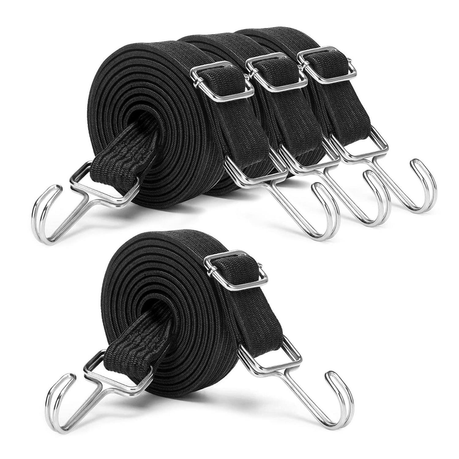 Spanngurte Mit Haken, 4er Set, 2m, Flach, Verstellbar, Schwarz