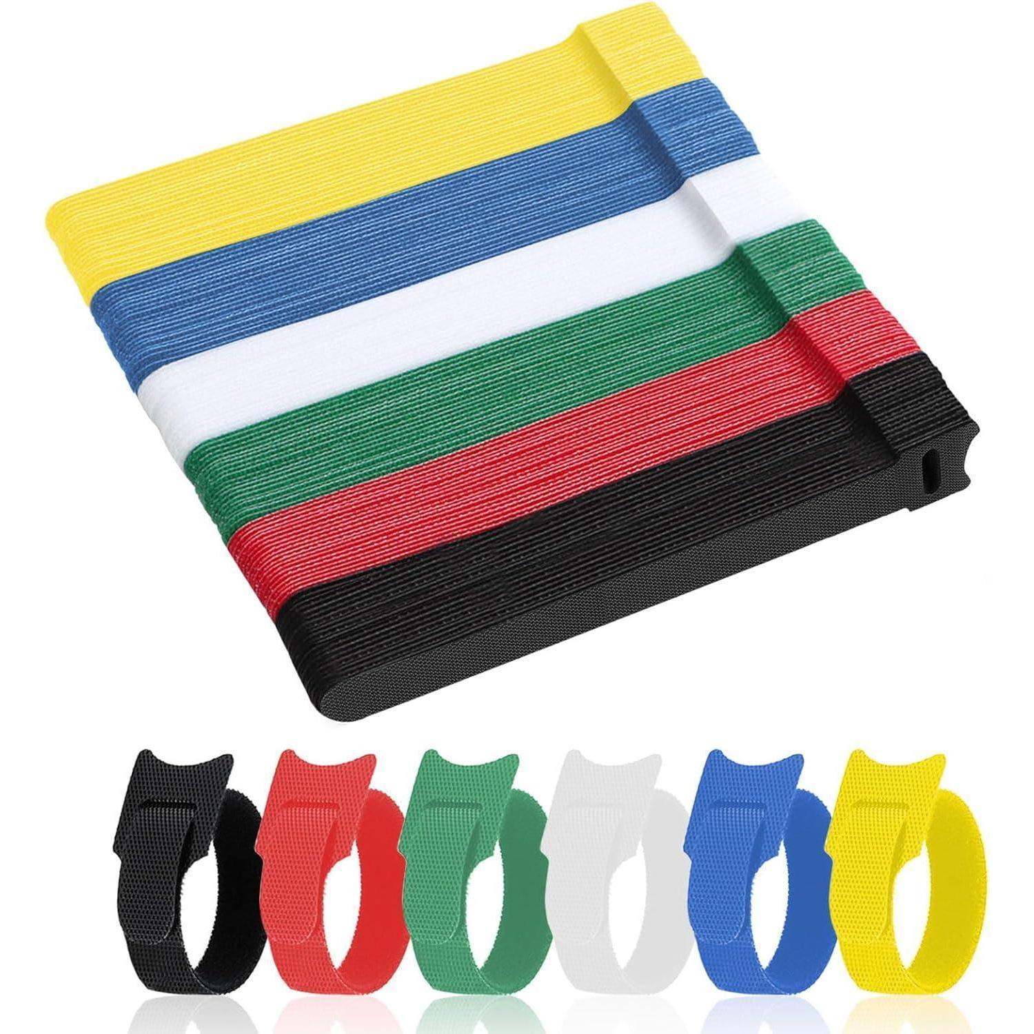 Klett Kabelbinder 15cm, 120 Stück, Wiederverwendbar, Mehrfarbig
