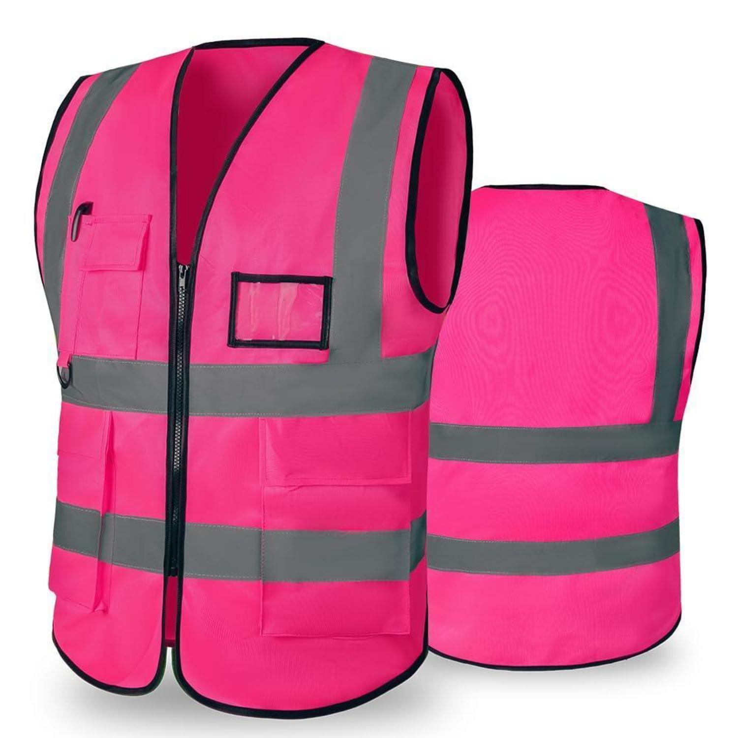 Warnweste Mit Taschen Für Damen Und Herren, Hohe Sichtbarkeit, Rosa