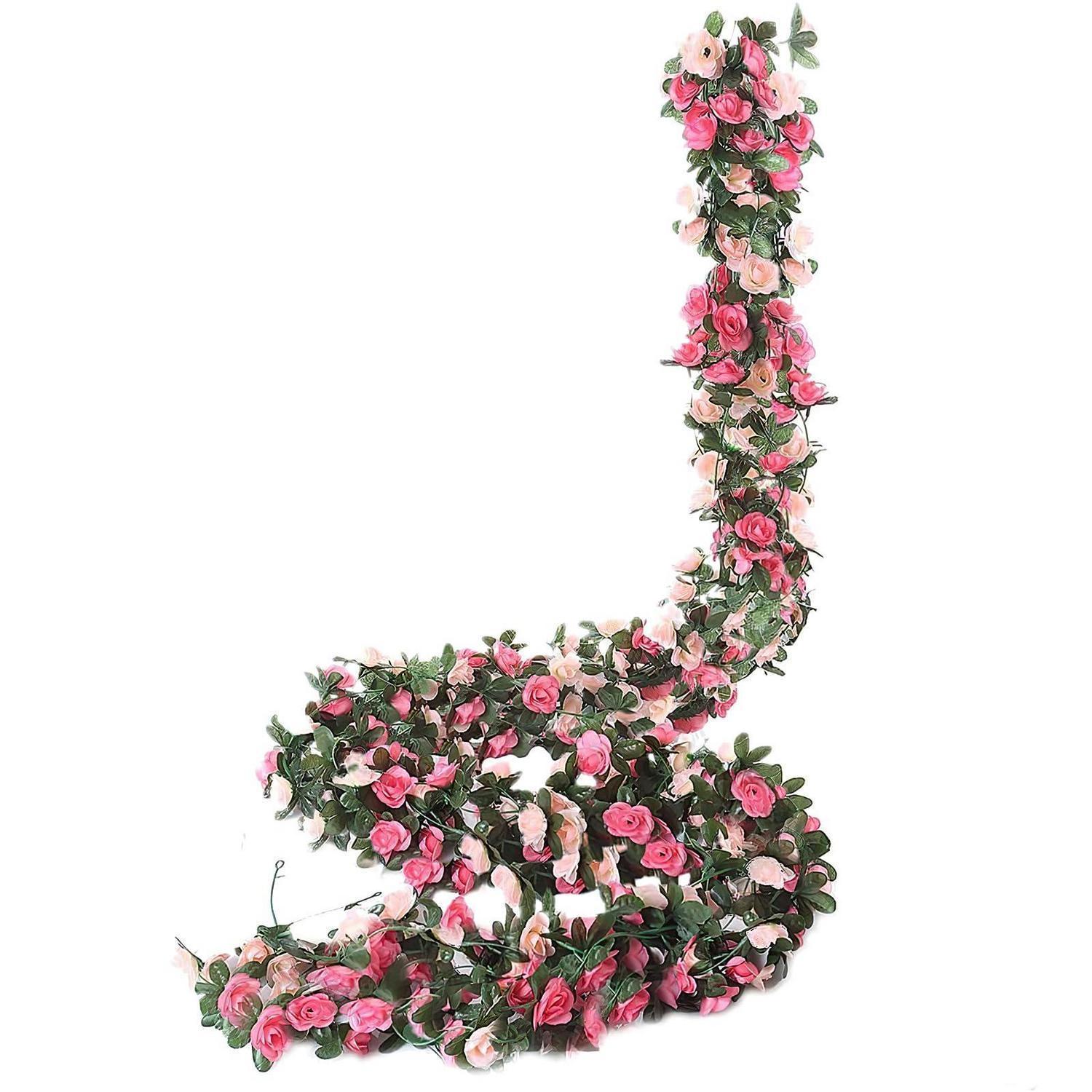 Künstliche Rosengirlande 8 Stück 2,45m Rosa Blumenranken Deko Für Innen & Außen