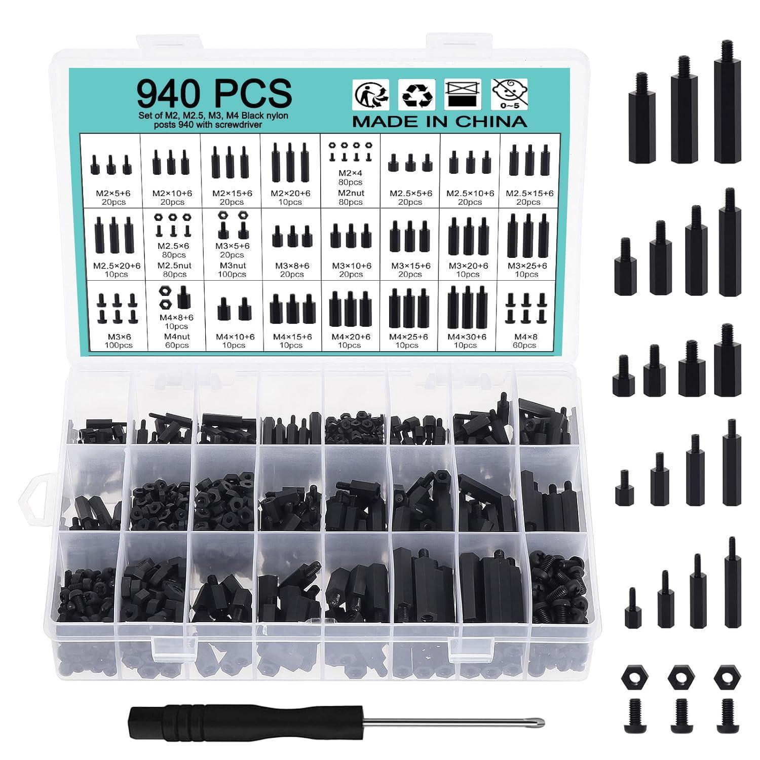 940tlg. Nylon Abstandshalter Set M2-m4 Für Pcb Montage, Schwarz