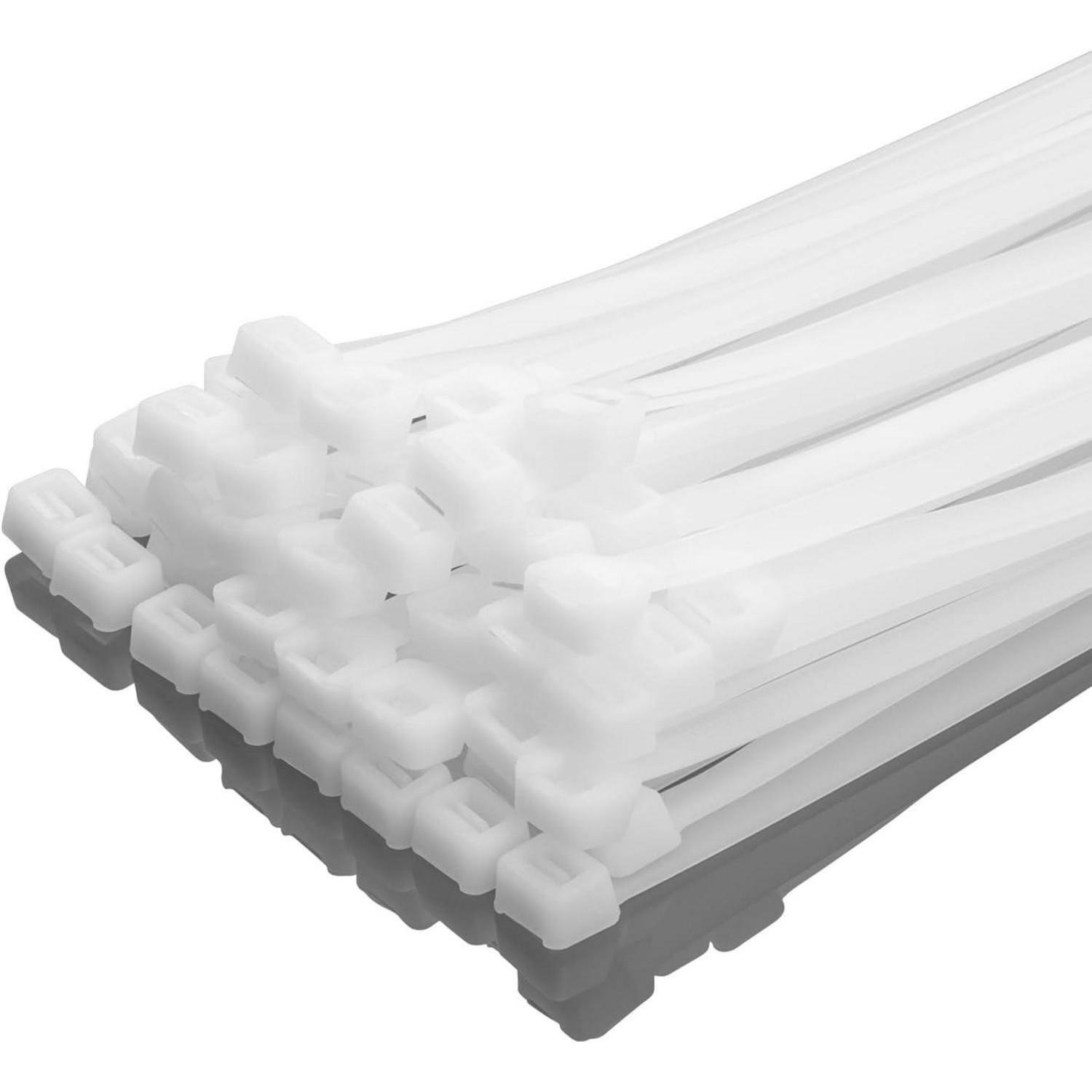 100 Stück Kabelbinder 300mm X 7.6mm Weiß, 50kg Zugfestigkeit, Nylon, Innen & Außen