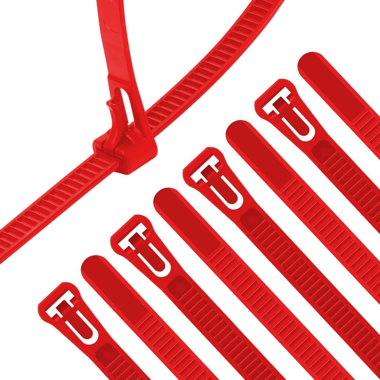 Wiederverwendbare Kabelbinder 100 Stück Rot 300mm X 7.6mm Uv- & Hitzebeständig