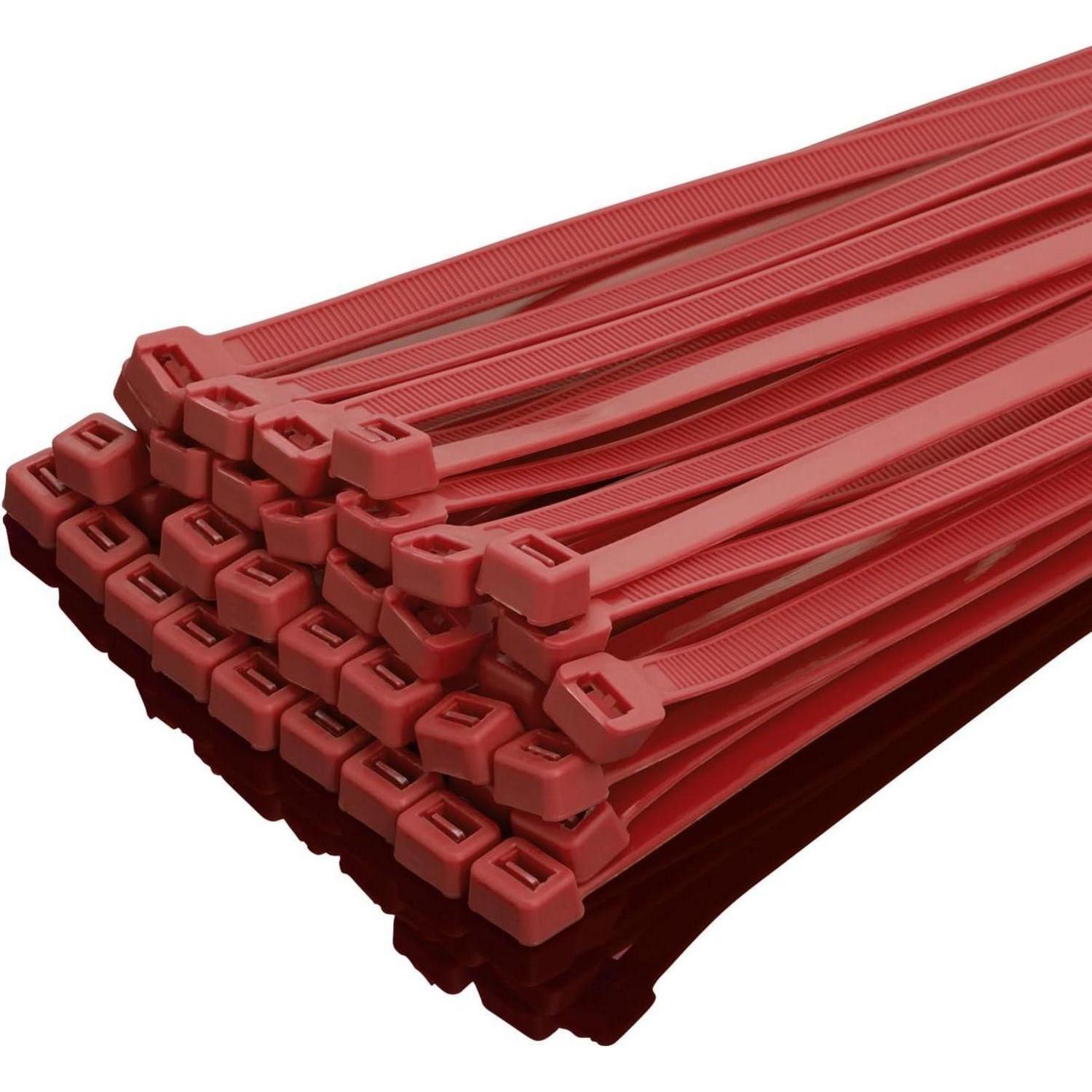 Kabelbinder 100 Stück 350mm X 7,6mm Rot, 50kg Zugfestigkeit, Uv-beständig
