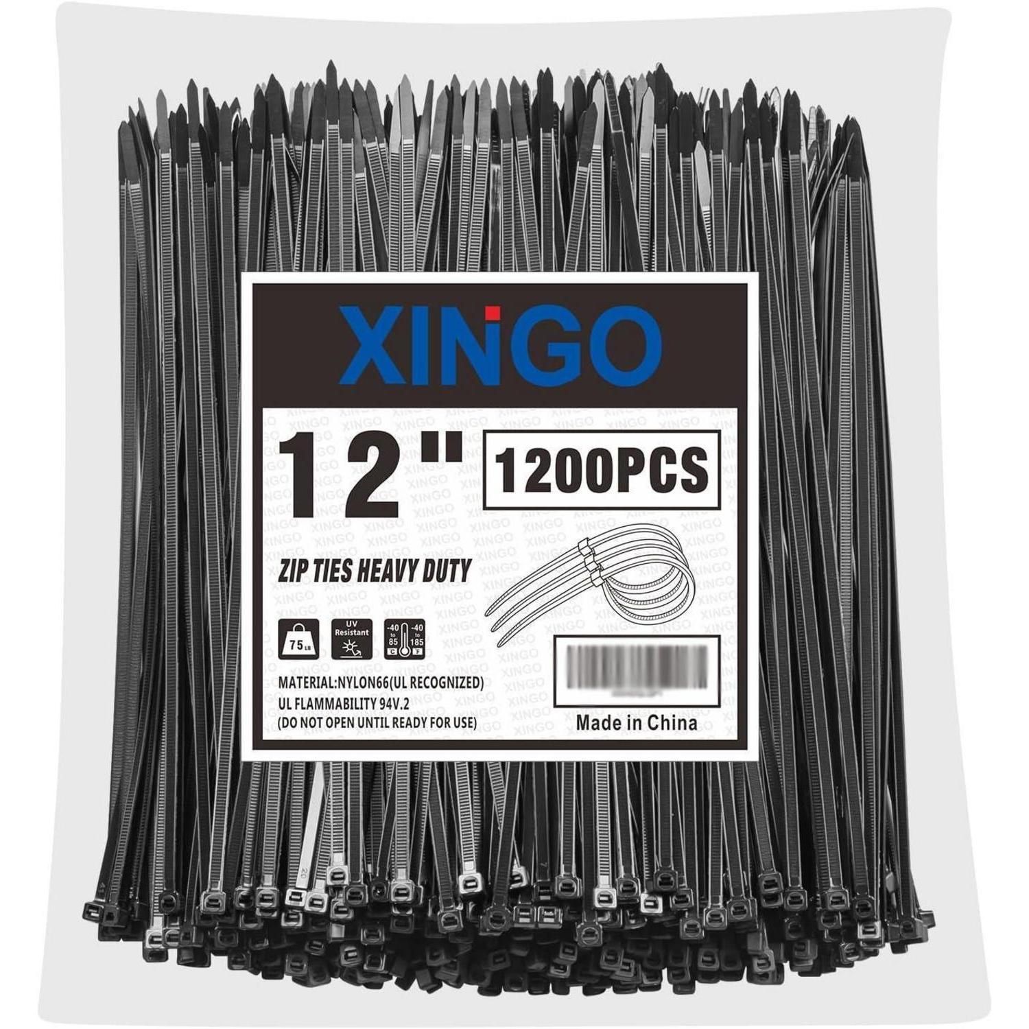 Kabelbinder Schwarz 300mm, 1200 Stück, Uv-beständig, 34 Kg Zugfestigkeit