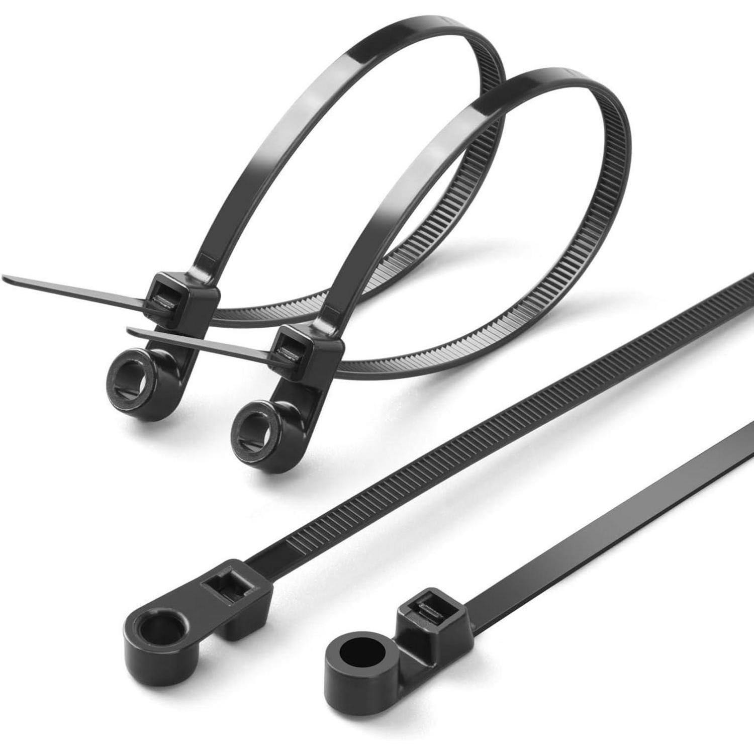 Kabelbinder Mit Schraubloch 200mm Schwarz 100 Stück, Nylon, Innen- & Außenbereich