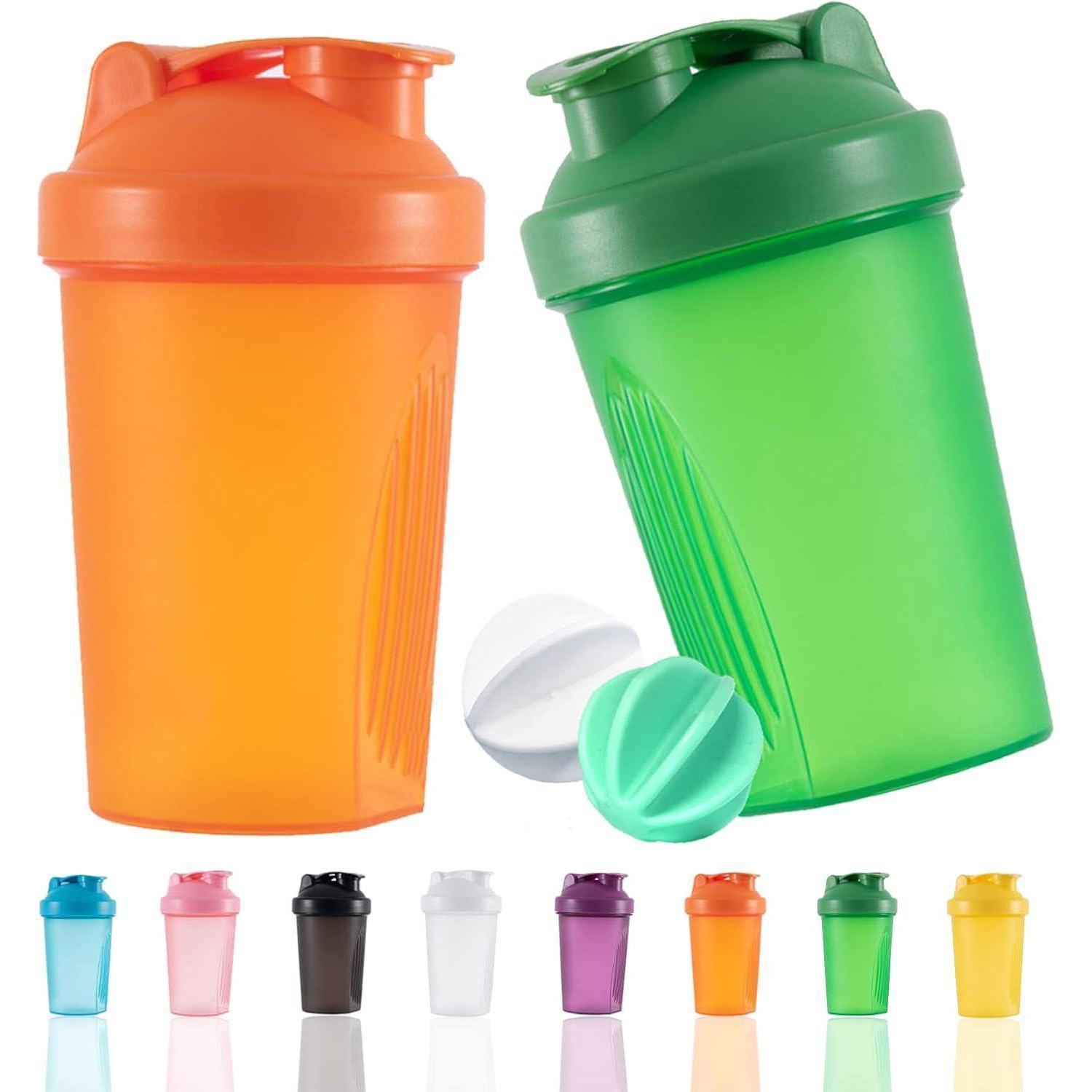 Protein Shaker Flasche 400ml Bpa Frei Mit Sieb & Skala, Auslaufsicher, Orange+grün (2 Stück)