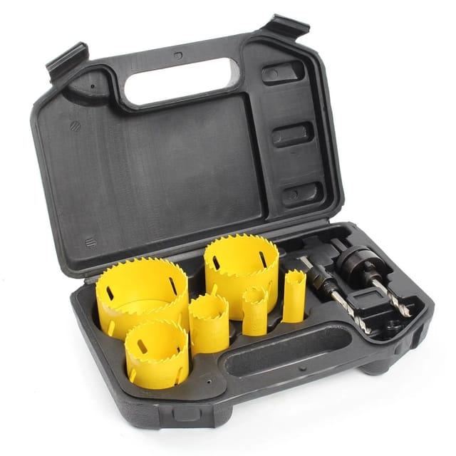 9-teiliges hss Bi-Metall Lochsägen Set 16-68 mm, Lochbohrer für Holz, Weichmetall und Kunststoffe, Bohrkronen, Aufnahmedorne und Adapter - Xpotool