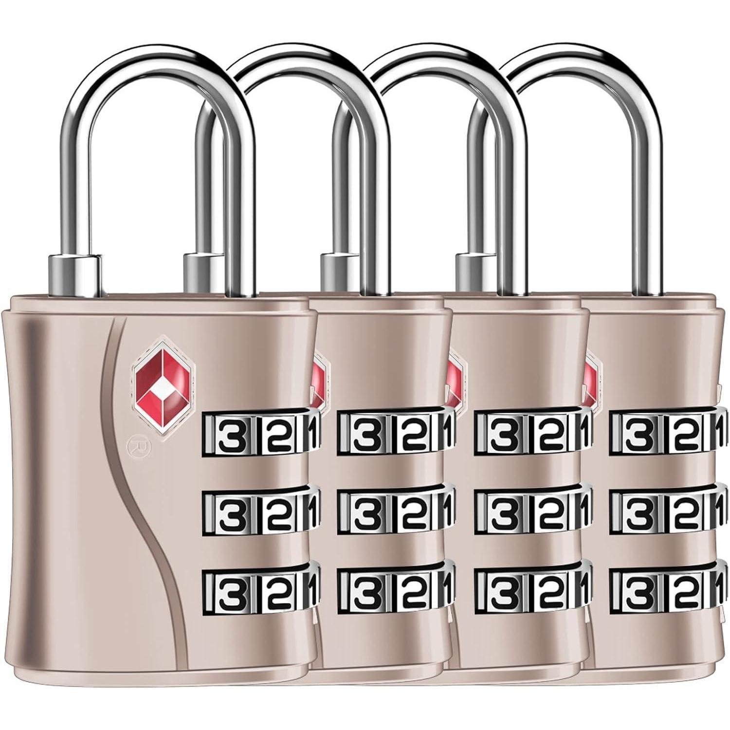 Tsa Kofferschloss 4 Stück, 3-stelliges Zahlenschloss Für Gepäck, Rucksack, Spind, Roségold