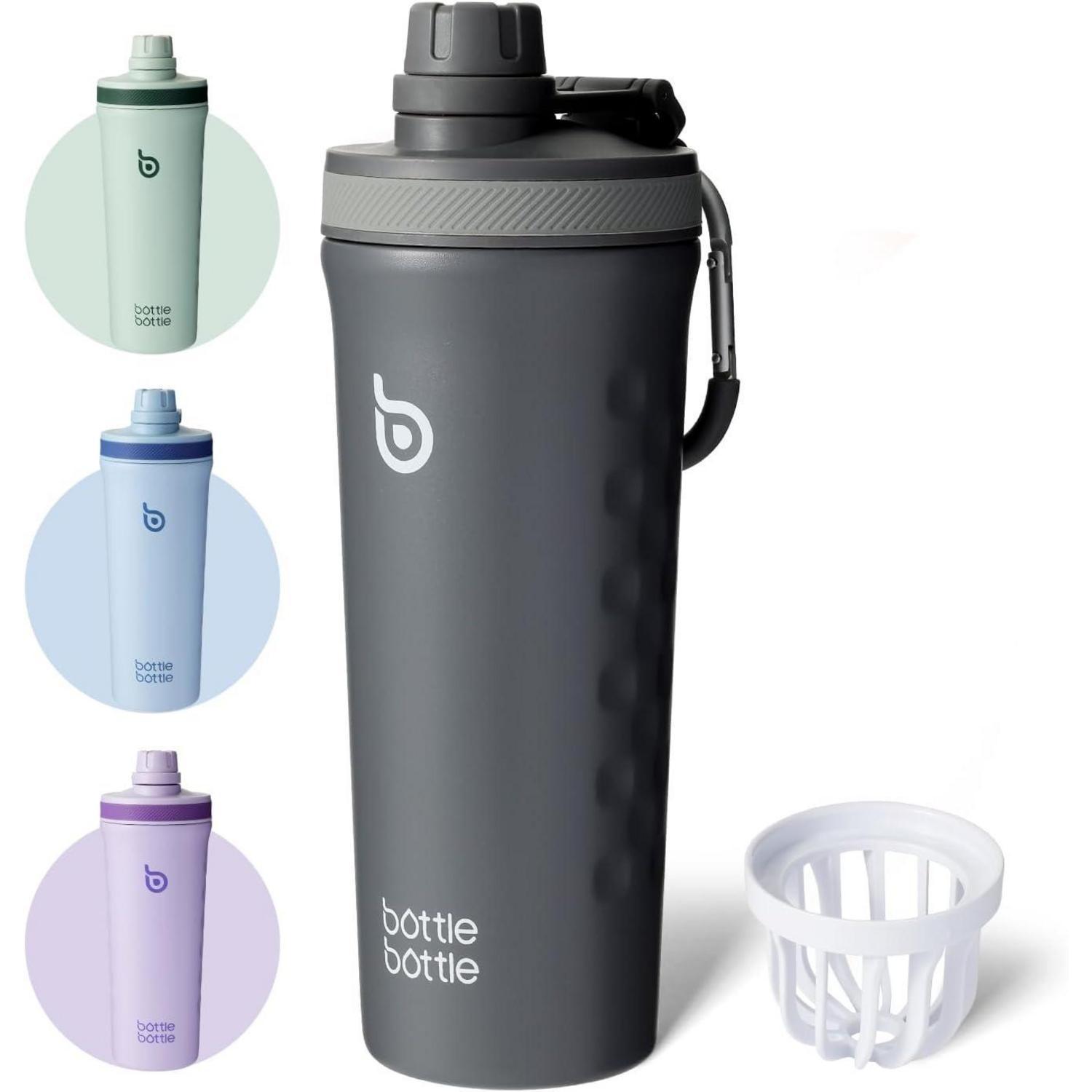 Edelstahl Shaker 740ml Mit Mischkugel, Doppelwandig, Bpa-frei, Auslaufsicher, Grau