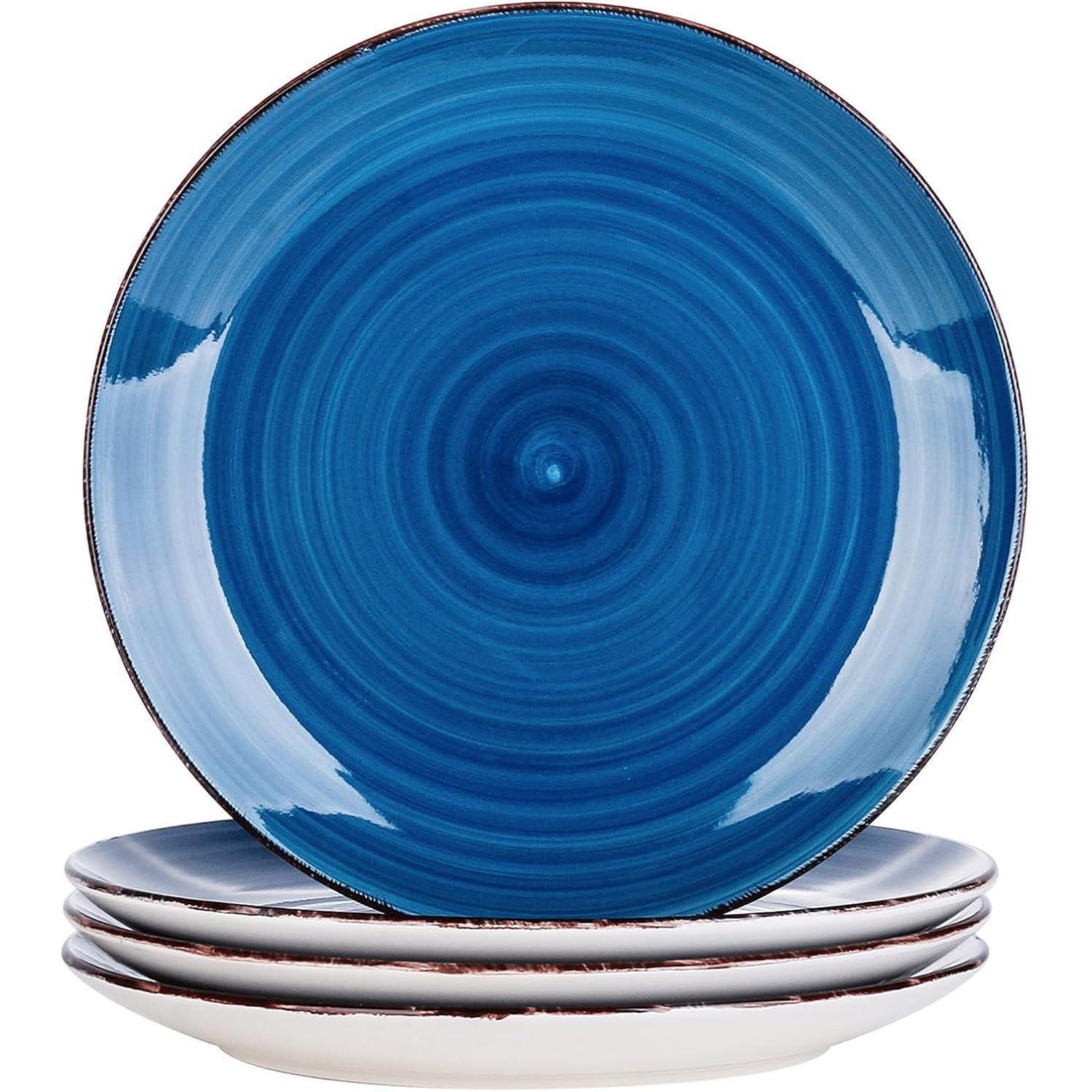 Speiseteller Steingut 4er Set, Handbemalt, Marokko Stil, 27cm, Dunkelblau