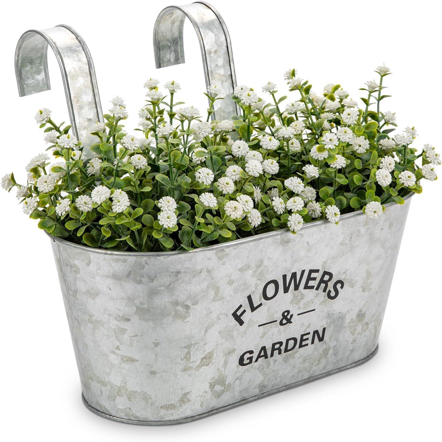 2er Set Hänge-blumentöpfe Verzinkter Stahl 27,5cm Mit Haken Für Balkon & Garten Hellgrau