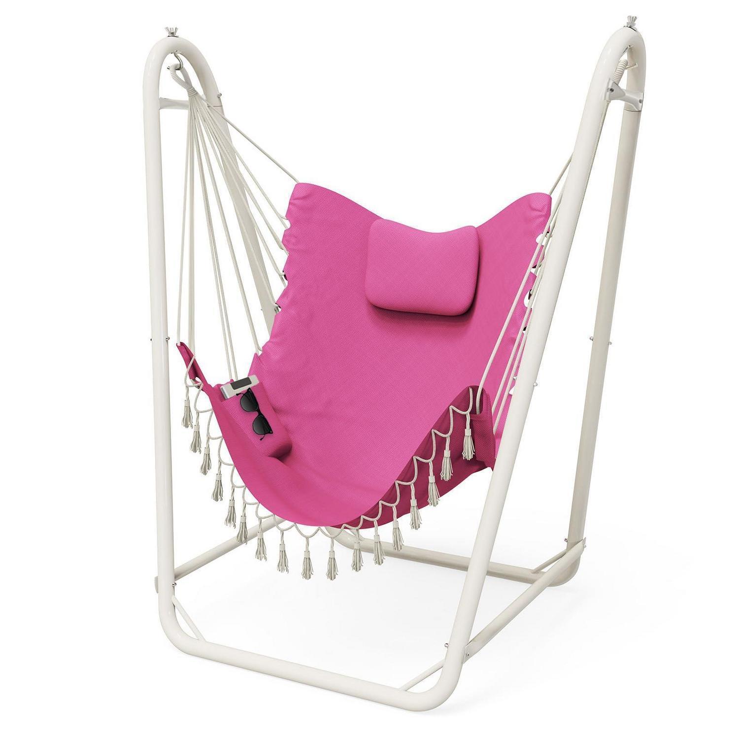 Hängesessel Mit Ständer, Belastbar 159 Kg, Für Innen & Außen, Inkl. Baumwoll-hängesessel, Rosa