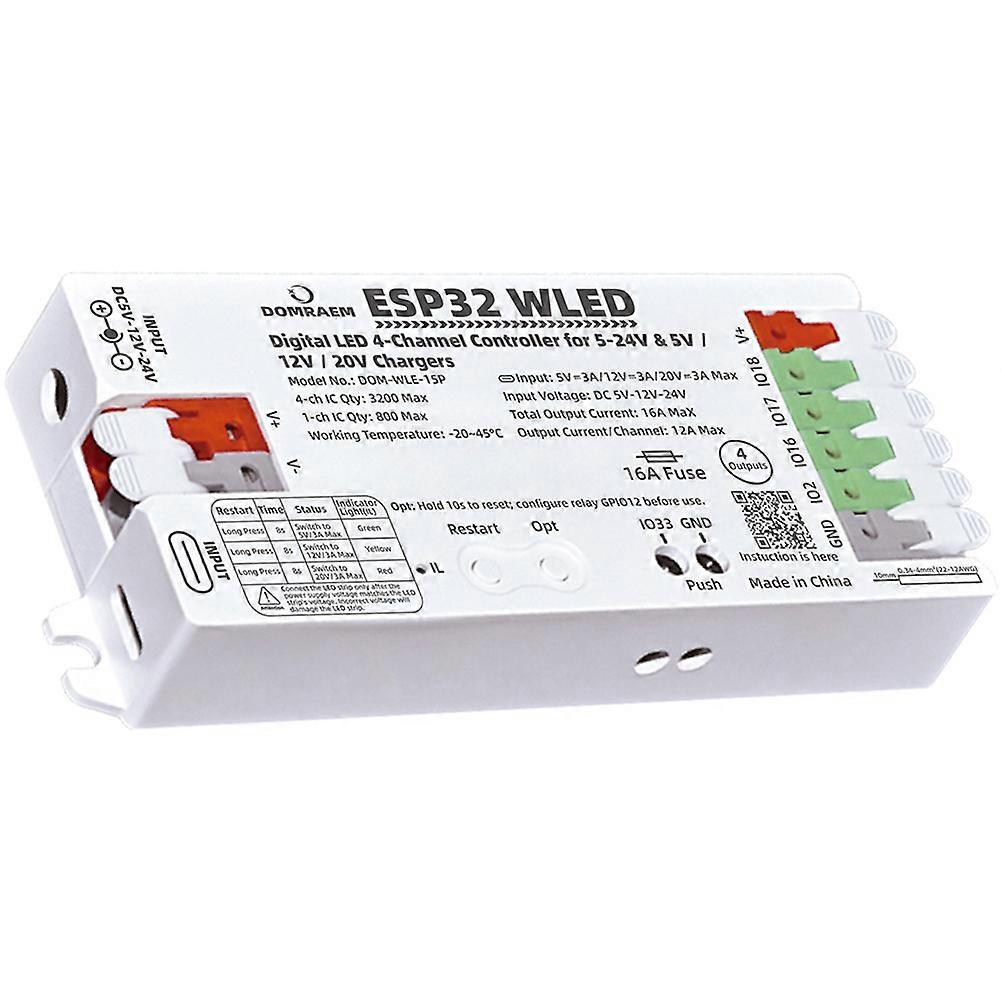 Domraem Esp32 Wled 4-kanal-led-streifen-controller, Pd5/12/20v Digitalregler, Dc5-24v Eingang, 16a B