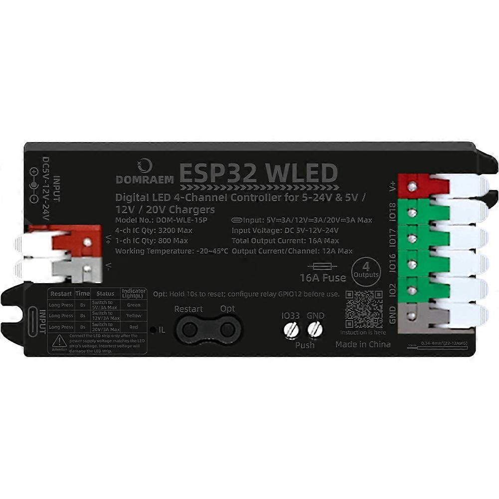 Domraem Esp32 Wled 4-kanal-led-streifen-controller, Pd5/12/20v Digitalregler, Dc5-24v Eingang, 16a