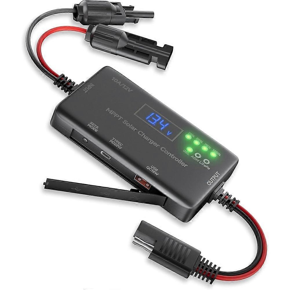 12v 10a Mppt-solarladeregler Mit Usb- Und Typ-c-ausgängen Für Agm- Und Lifepo4-batterien