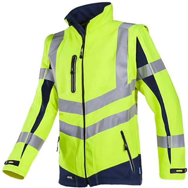 Warnschutz Softshelljacke Malden mit abnehmbaren Ärmeln Gr. s leuchtgelb/marine - Sioen