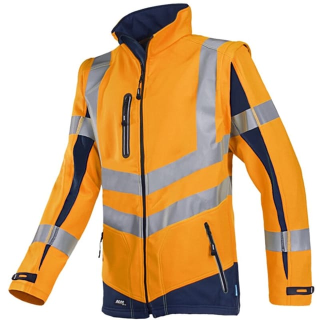 Warnschutz Softshelljacke Malden mit abnehmbaren Ärmeln Gr. l leuchtorange/marine - Sioen