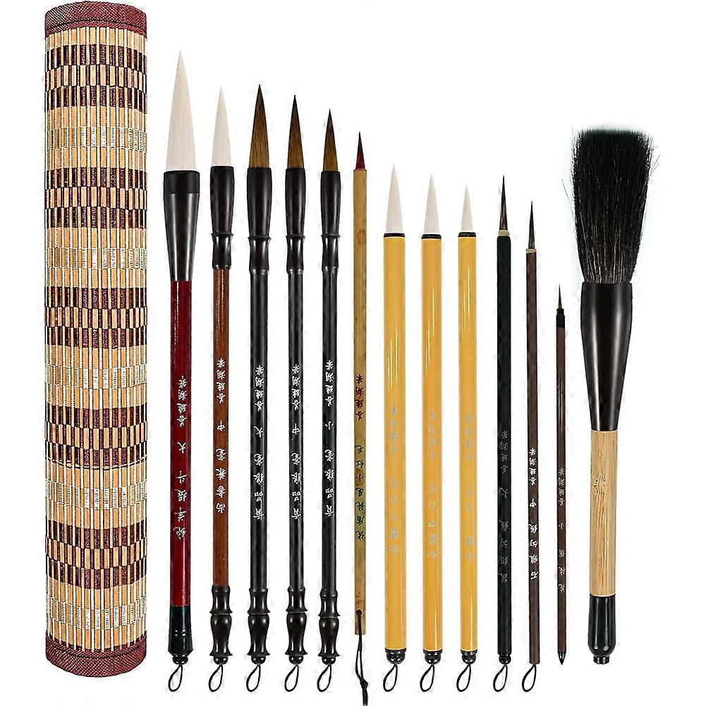 Set Aus 13 Chinesischen Kalligrafiepinseln, Aufbewahrungsetui Aus Bambus, Pinsel Für Sumi-e-zeichnung Und Aquarellmalerei (chinesische Kanji).