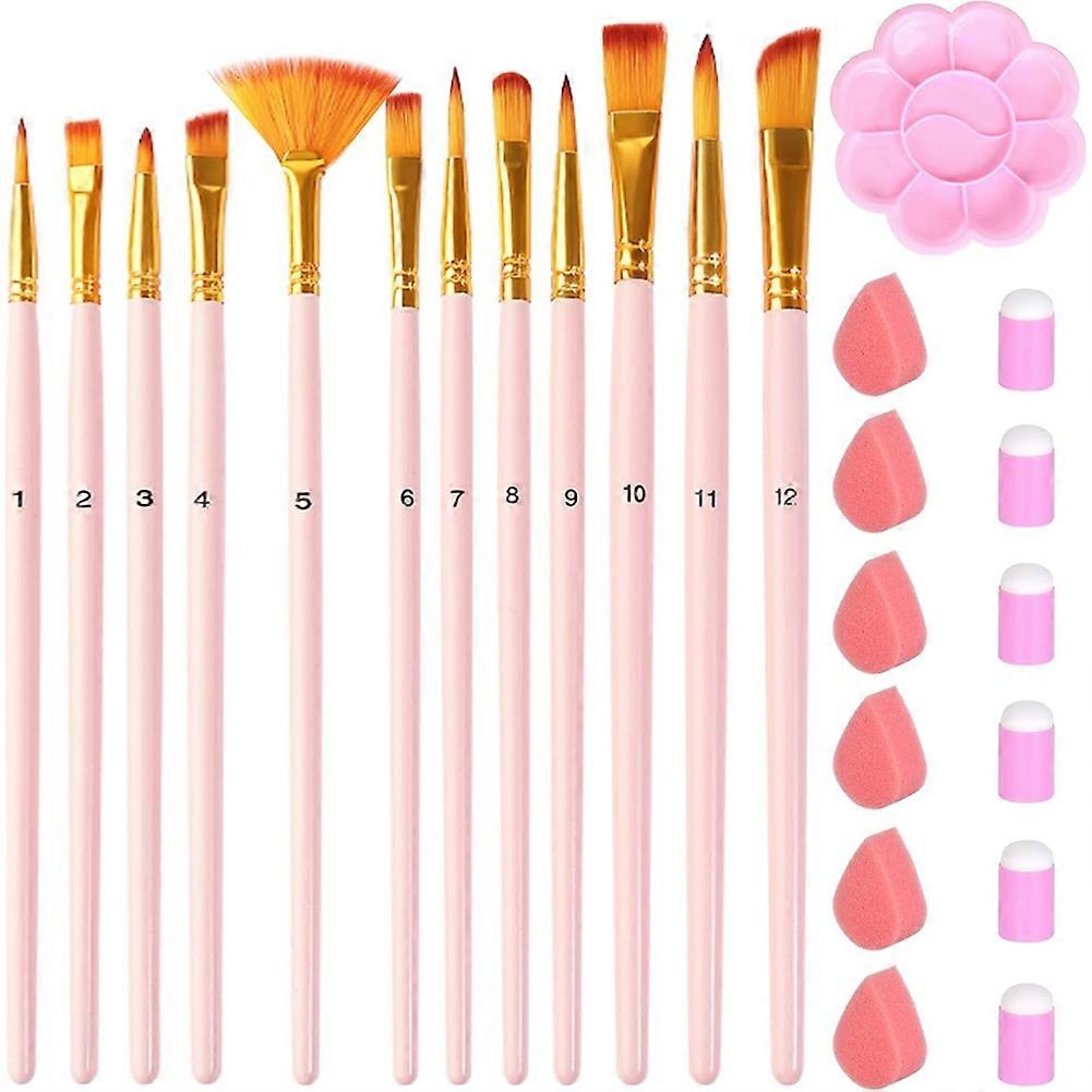 Set Mit 12 Pinseln Und Schwämmen Für Ölmalerei, Aquarellmalerei, Detailmalerei Und Kieselsteinmalerei (für Kinder Und Erwachsene).