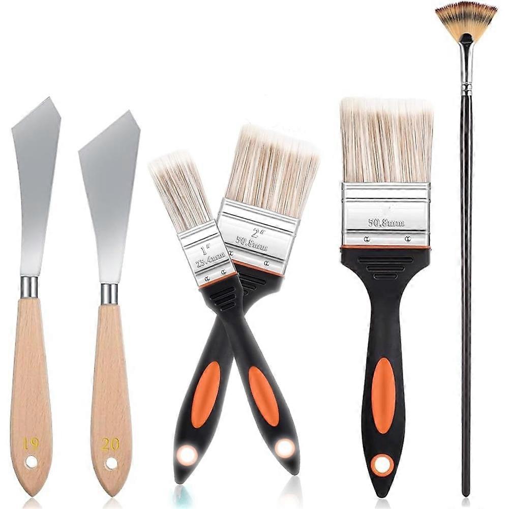 Set Mit 6 Malpinseln: Hintergrundpinsel Und Fächerpinsel Zum Malen Von Fensterrahmen, Leisten Und Engen Ecken.