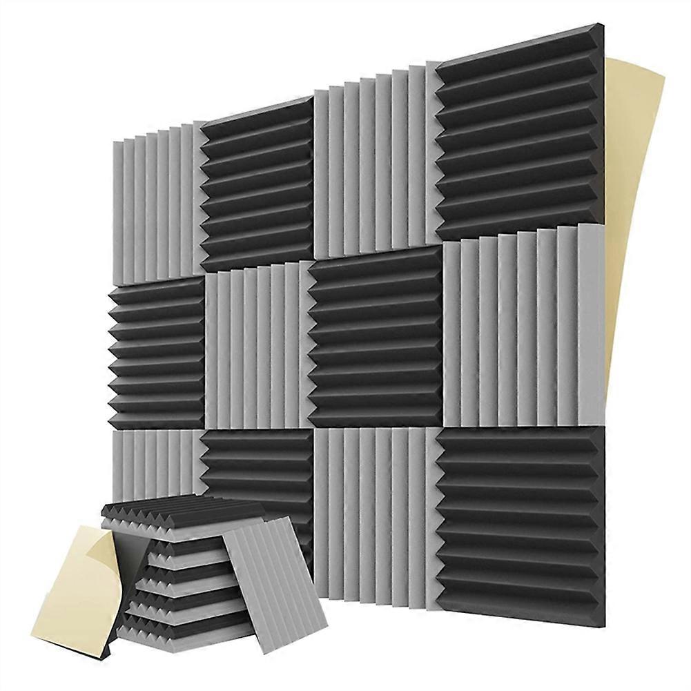 Packung Mit 12 Selbstklebenden Schalldämmplatten Aus Schaumstoff, 1 X 12 X 12 Zoll, Für Spielzimmer Und Studios, Schwarz Und Grau.
