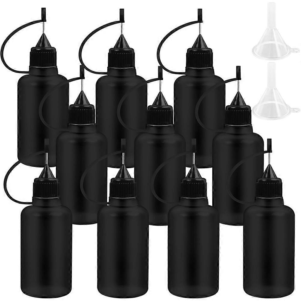 Set Mit 10 Applikatorflaschen À 30 Ml Mit Düsen, Inklusive 2 Trichtern, Für Klebstoffe, Flüssigkeiten, Öle, Bastelmaterialien Usw. Schwarz