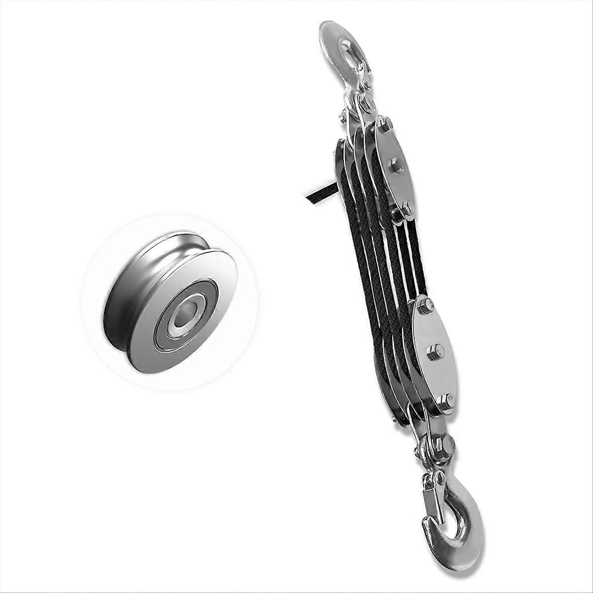 Flaschenzugsystem, 4-rad-hebezeug, Tragfähigkeit 1000 Kg (2200 Lb) Mit 19,8 M (65 Ft) 6,35 Mm (1/4 In) Seil, Kompaktes Schwarzes Seil