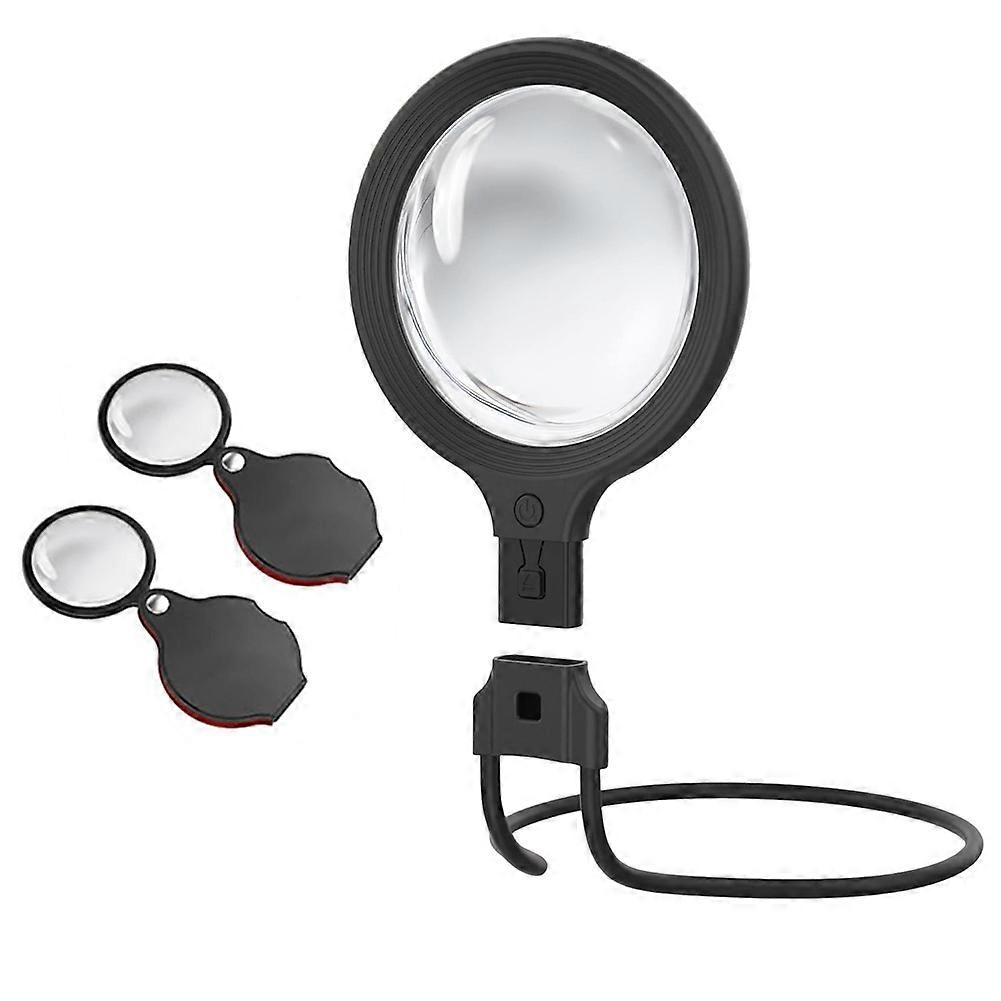 Nackenlupe Mit Licht Für Präzises Arbeiten, 5-fache, 14 Cm Große, Tragbare Leuchtlupe Zum Lesen Von Büchern