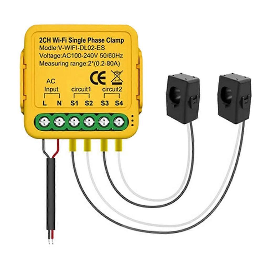 Tuya Wlan-smart-energiezähler Mit Stromwandler, Stromzange, 80 A, 2 Kanäle