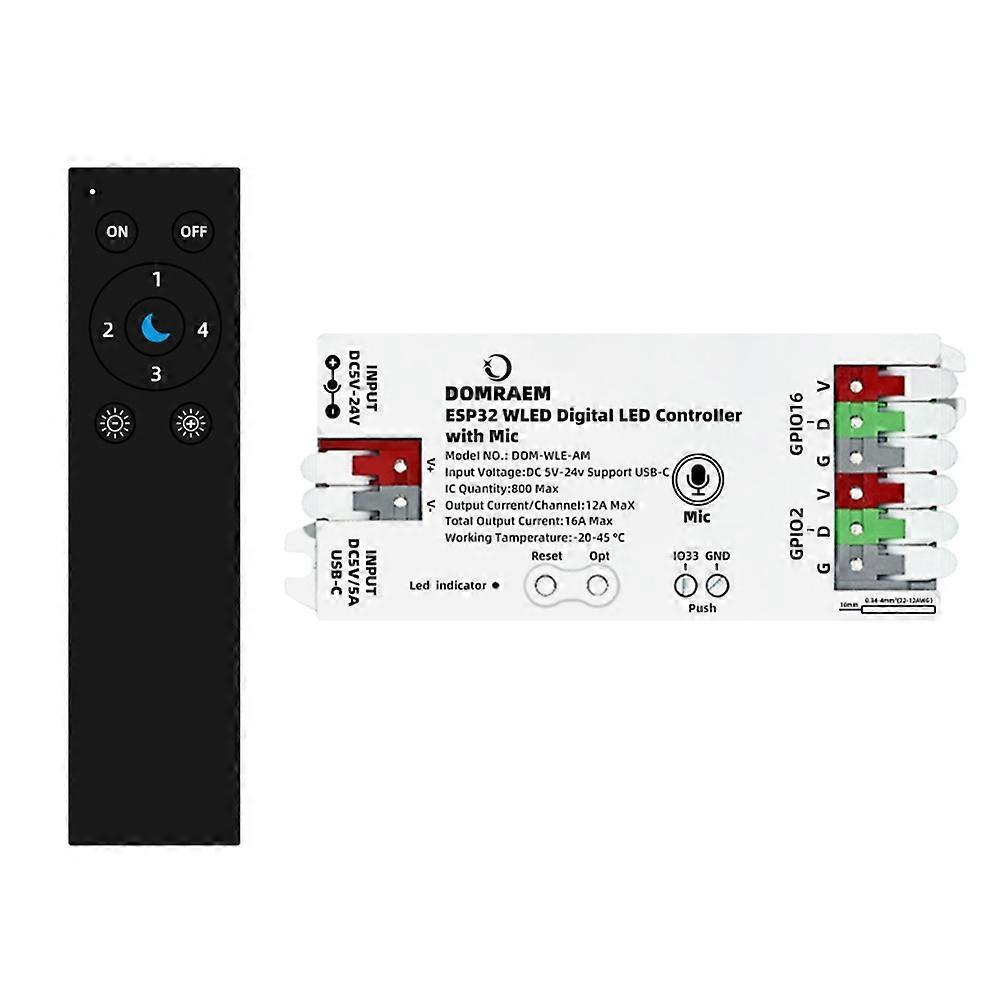 Domraem Esp32 Wled Led-controller Mit Integriertem Mikrofon. Steuerungs-app Zum Download Verfügbar. Kompatibel Mit Den Modellen Ws2811, Ws2812 Und Sk6812. Funkfernbedienung.